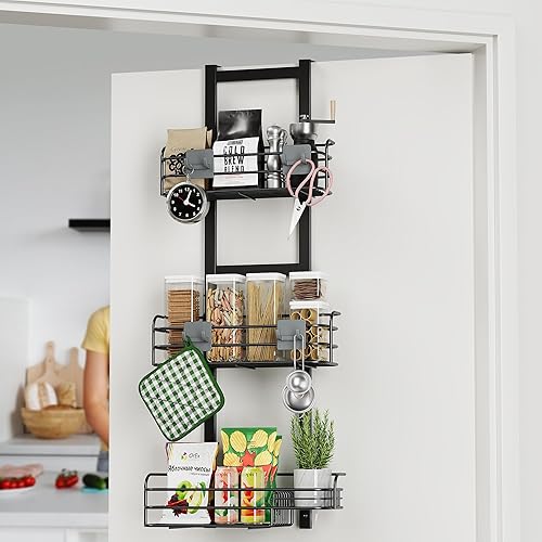 Vista 5 de Nieifi Estante organizador de despensa para ducha sobre la puerta con ganchos confiables, organizador de ducha resistente para colgar, estante