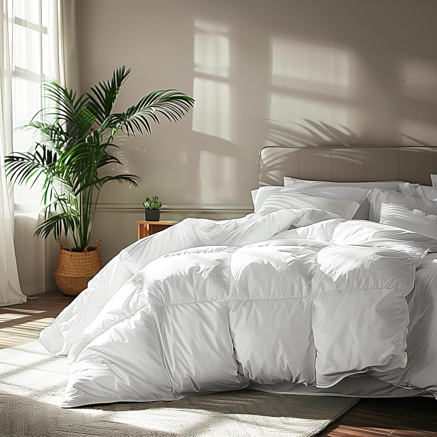 Serta Luxury Goose Feather Down Fiber Comforter Oversize King Duvet Insert | 100% Cotton Cover Hypoallergenic Bedding Comforter All Season Medium Warmth 108 x 98 Inch White-image-46