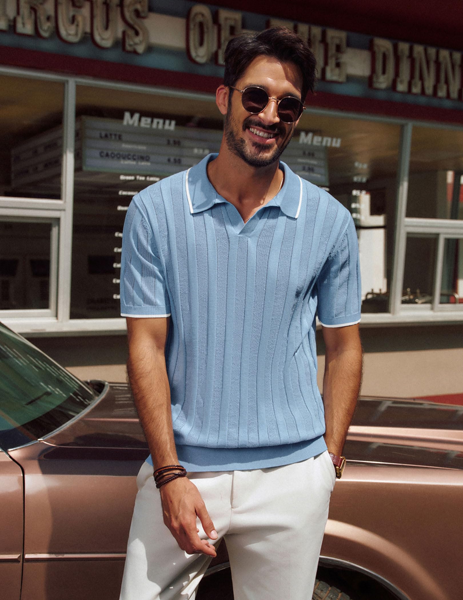 PJ PAUL JONES Polo de golf para hombre, ajuste regular, texturizado, cuello en V, para golf