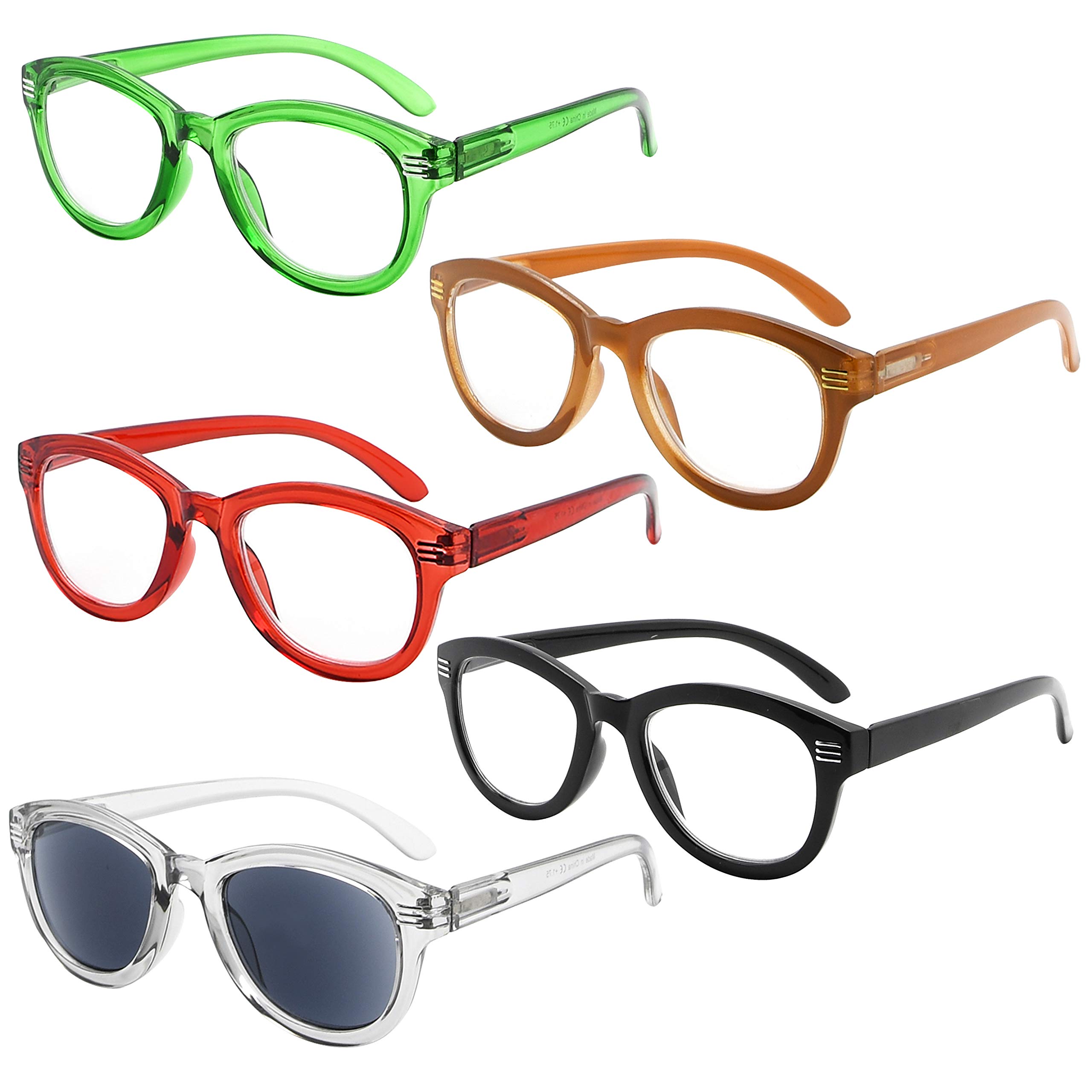 Eyekeeper Cat Eye Reading Glasses for Women 5-Pack Oversize Ladies Readers +2.00