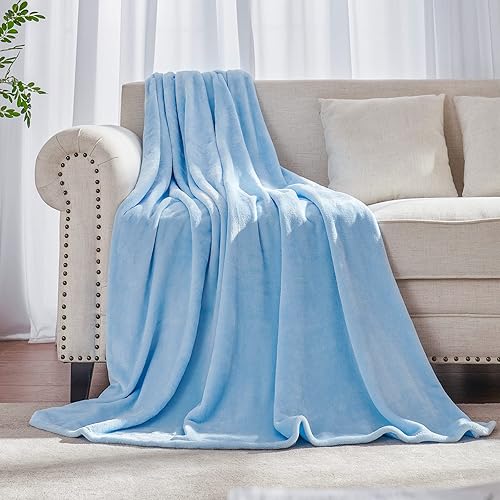 JIAHANNHA - Manta de franela de forro polar tamaño Twin (60x80 pulgadas), manta azul claro para sofá o cama de 280 GSM, manta súpersuave, acogedora JIAHANNHA - Manta de franela de forro polar tamaño Twin (60x80 pulgadas), manta azul claro para sofá o cama de 280 GSM, manta súpersuave, acogedora