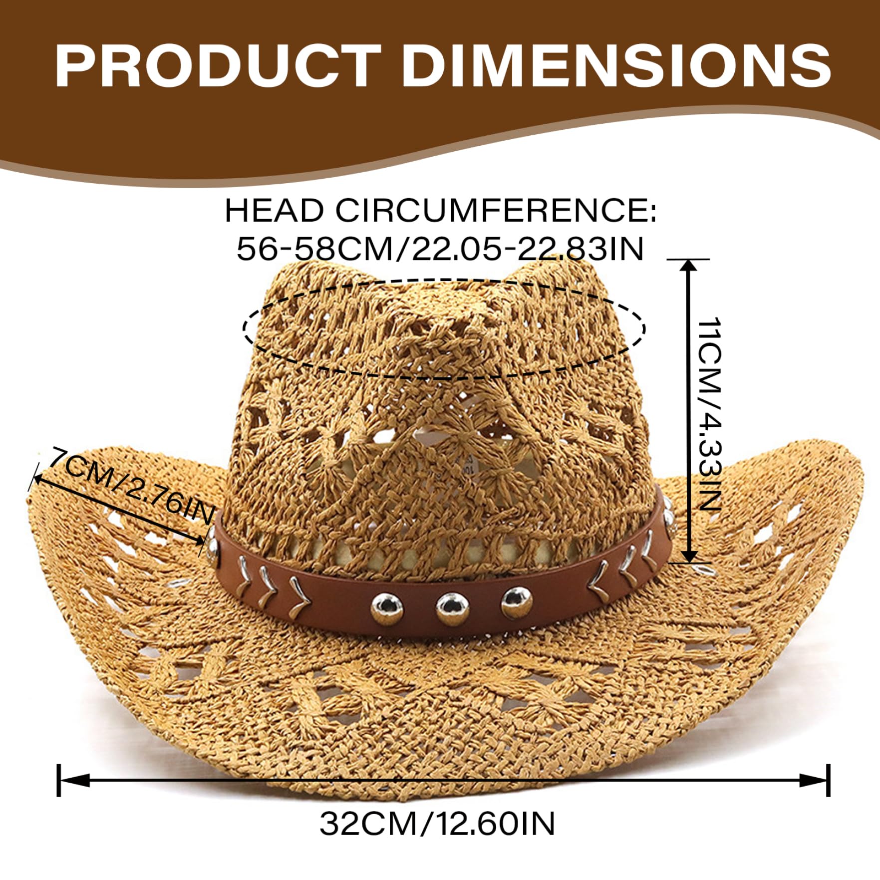 Sombrero de Vaquero para Mujer ala Ancha Bloque UV Caqui | Paja suave y transpirable, se adapta a hombres y mujeres, ideal para viajes de senderismo al aire libre