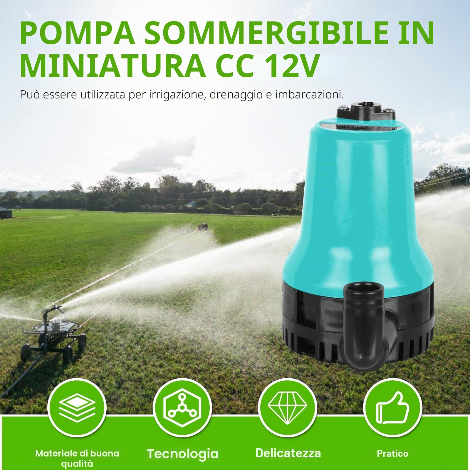 Vegena Pompa sommersa per acqua sporca, 12 V, 65 W, 3000 l/h, con morsetto, pompa per acquario, per giardini, acquari, stagni, fontane