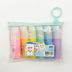 ABC Marca Texto Mini, 6 Cores Pastel, Conjunto de Marcadores Decorativos com Estampas Fofas, em Estojo Transparente