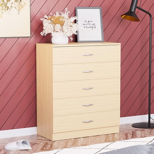 Vida Designs Pine Chest of Drawers, 5 Drawer With Metal Handles & Runners, Unique Anti-Bowing Drawer Support, Riano Bedroom Furniture