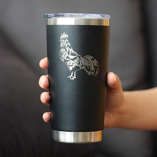 Miniatura 3 de Rooster - Insulated Coffee Tumbler Cup with Sliding Lid - Stainless Steel Travel Mug - Chicken Gifts and Farm Décor for Women and Men - Black