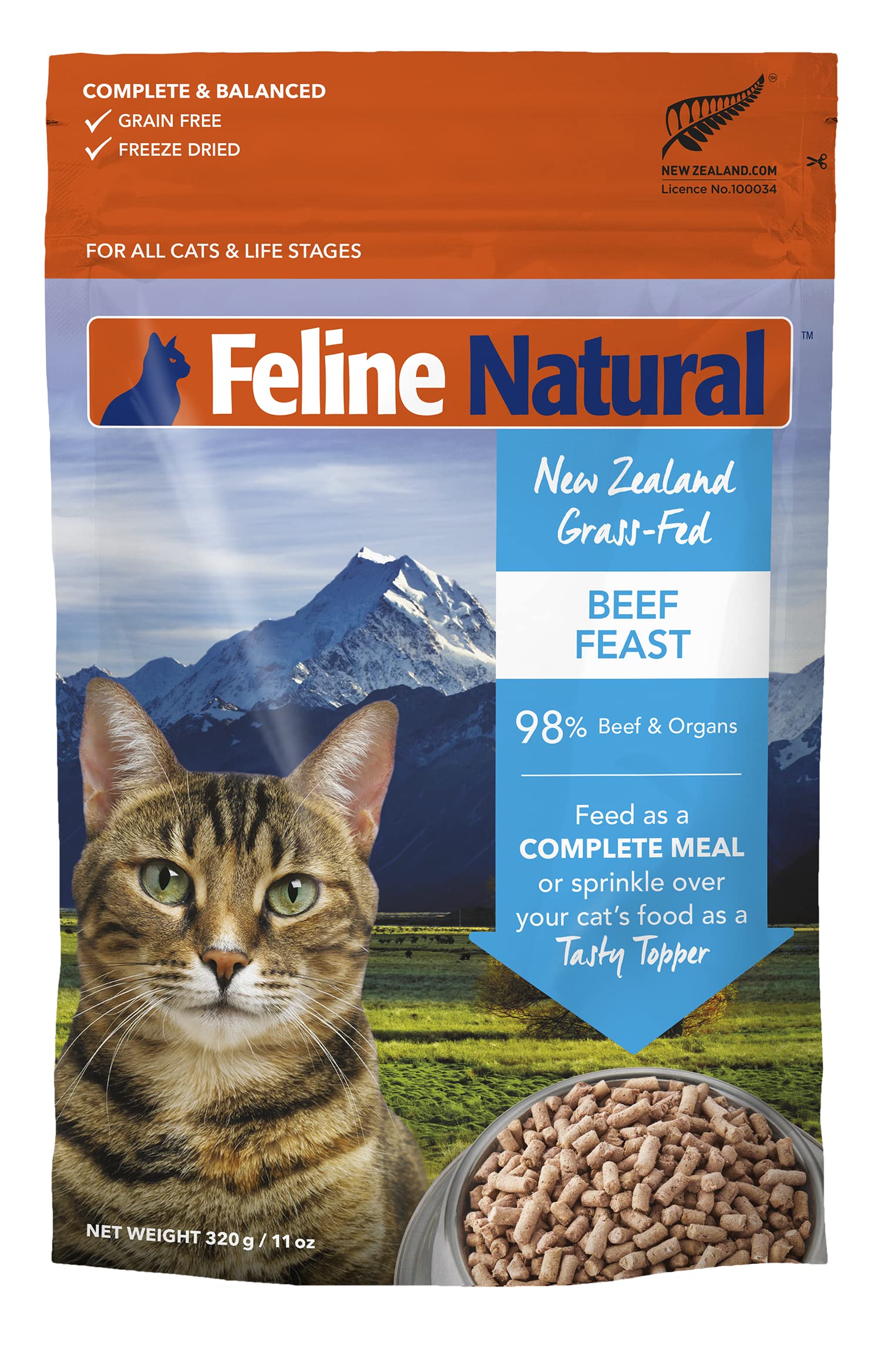 Sponsored Ad - Feline Natural High Protein Dry Cat Food, Freeze-Dried Diet with 98% Meat, Organs & Seafood, No Peas, Grains, or Artificial Additives, Made in New Zealand, Beef, 11oz