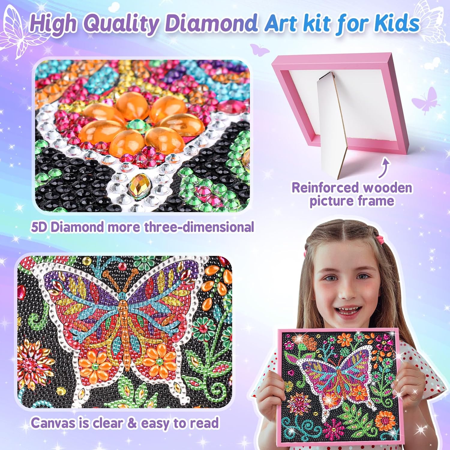 Girls Gifts 8-12 Years Old, Diamond Art Toys for Girls 7-10 Kids Crafts for 5 6 7 8 9 10 Year Old Girls Birthday Present Age 5-11 Mosaic Kit for Boys Teen Art Supplies for Kids with Frame Home Decor - Image 3
