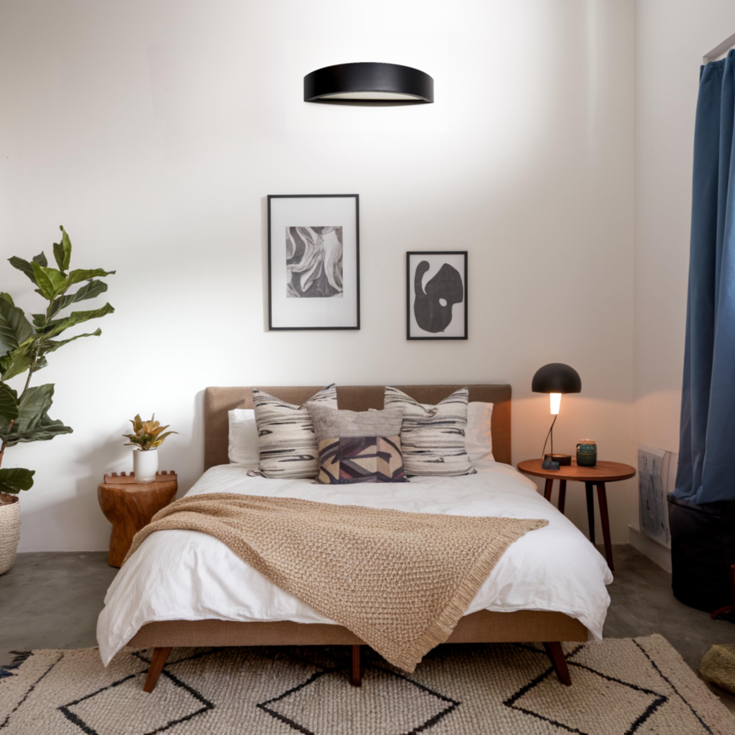 Wandleuchte Innen E27 Oben-Unten Beleuchtung - Wandlampe Holz Schwarz - Modern Halbrunde Wandbeleuchtung für Schlafzimmer, Wohnzimmer, Flur, Küche - Stilvolle Kiefernholz LEJA