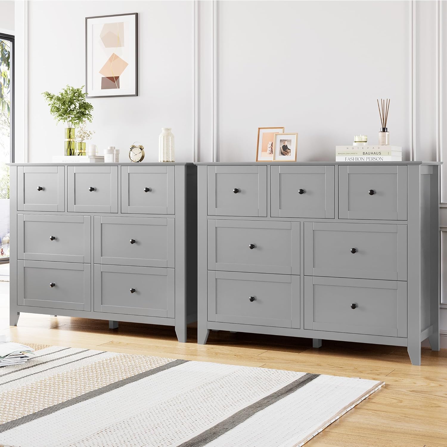 IDEALHOUSE 7 Chest of Drawer Dresser, Modern Grey Storage Organizer Dresser with Drawers for Bedroom, Living Room, Entryway