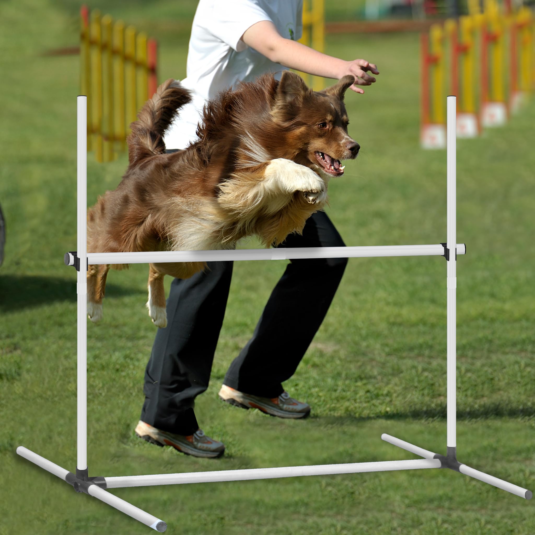 Agility Set Hunde Hürdenset Slalom Stangen Agility Ausrüstung für Hundetraining mit 4 x Hürden Höhenverstellbar, 104x70x101cm, Weiß