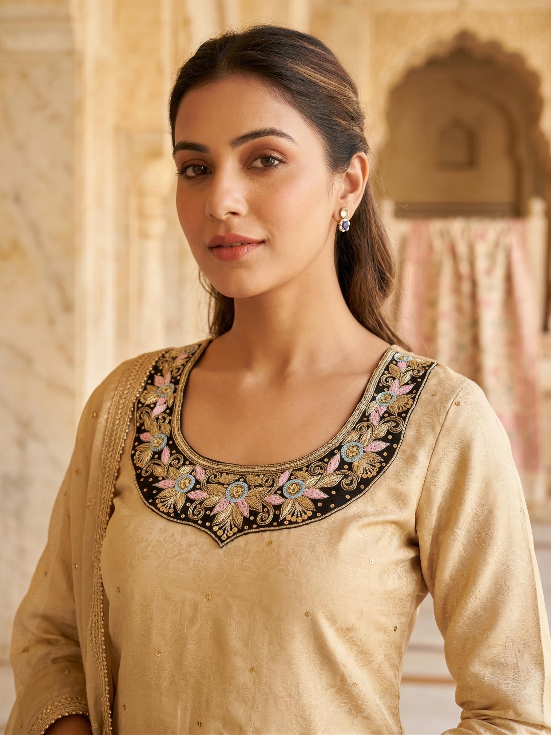 white christmas dresses Red Floral Design Aari Embroidered Top Seller Phiran – Kashmir origin main image 0