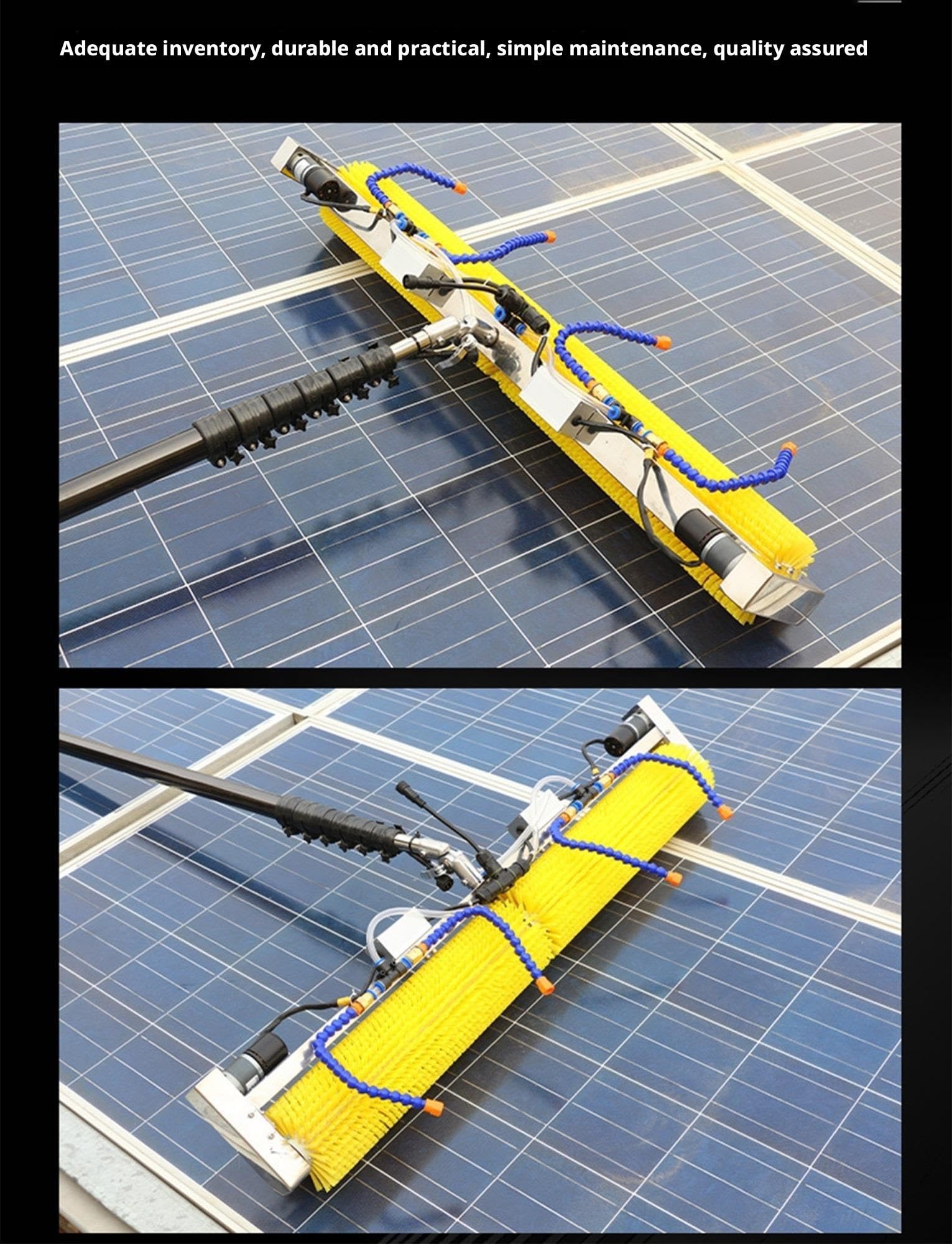Robot eléctrico de Limpieza de Paneles solares con pértiga telescópica y Cepillo de Agua para un Mantenimiento eficiente de módulos solares y Ventanas Exteriores.