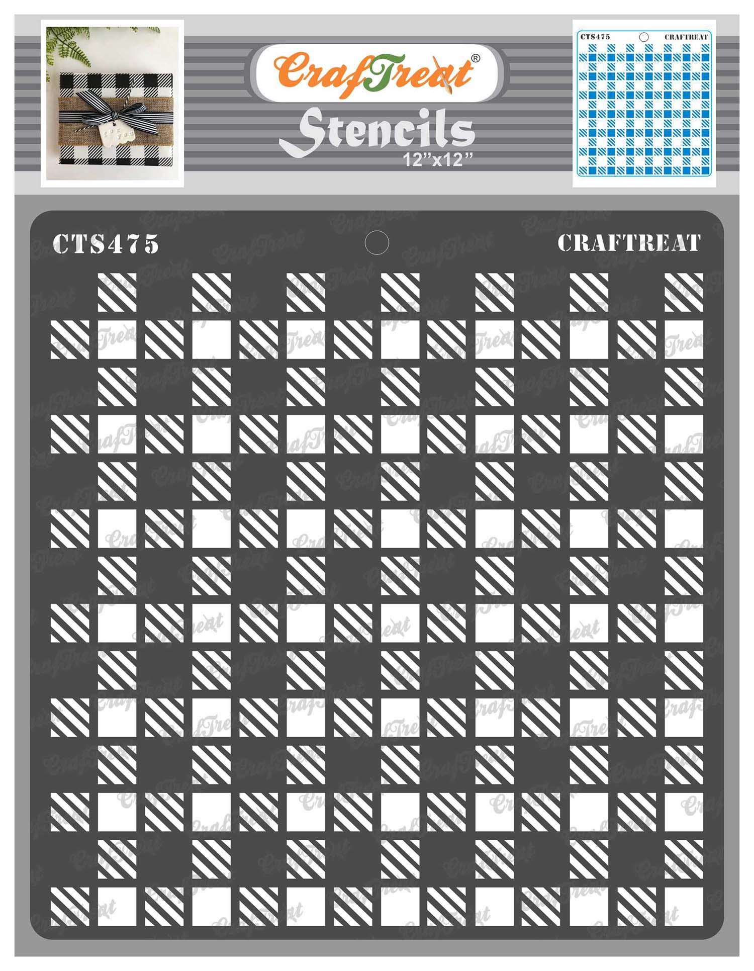 CrafTreat Reusable Checker Pattern Stencils for Painting on Wood, Wall, Tile, Canvas, Paper, Fabric and Floor-Shepherds Check-12x12 Inch- Background