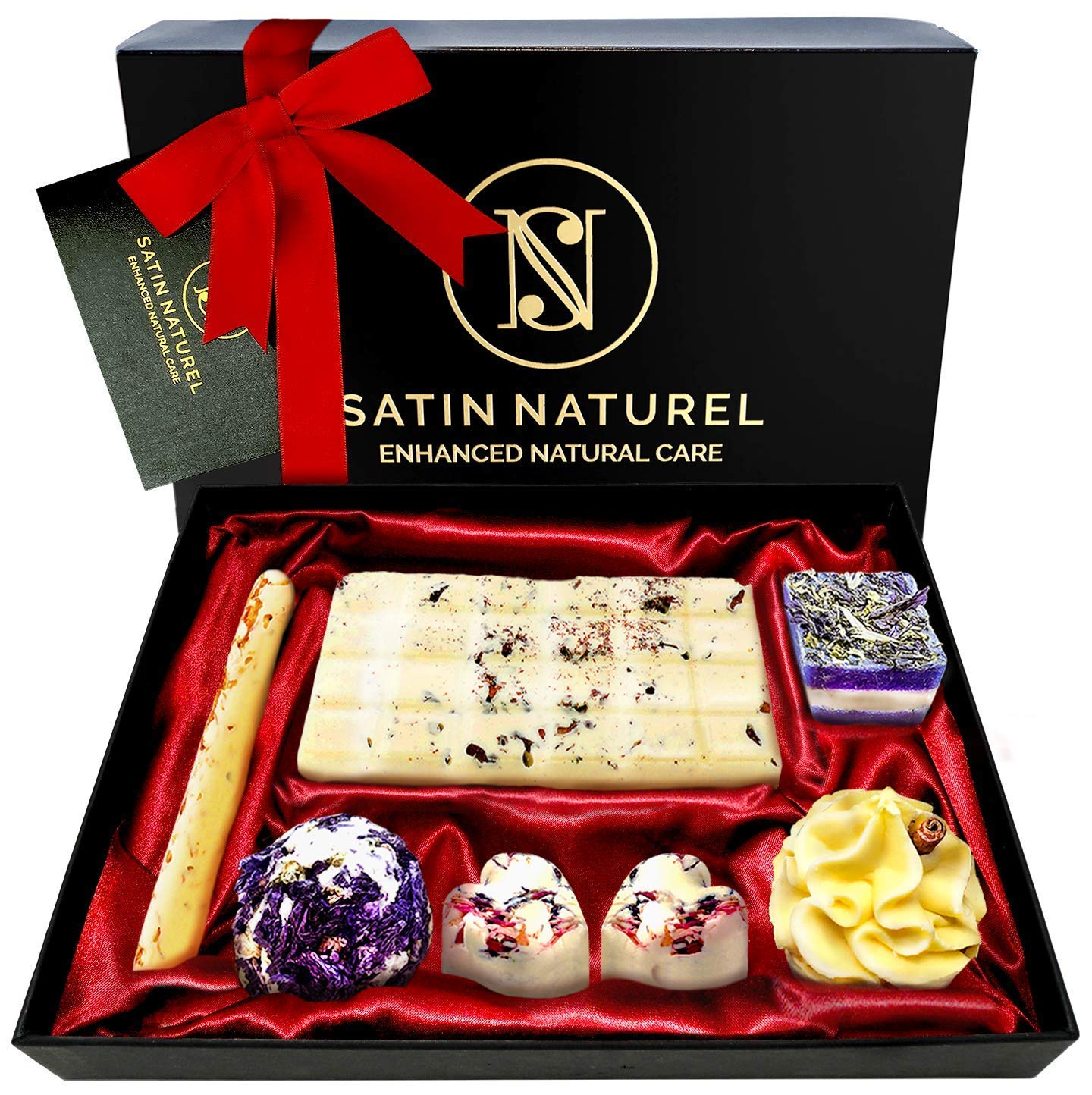 SatinNaturel Gifts for Women - 6 Organic Luxury Bath Bombs Vegan - Birthday Gift for Women Bath Bombs as Bath Additive Relaxation - Wellness Gifts for Women, Gift Set Women, Spa, Women Gift
