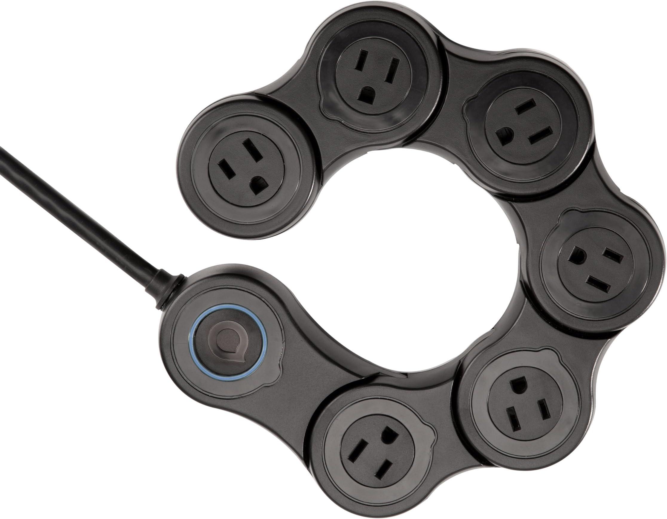 Quirky Pivot Power 6 Outlet Flexible Surge Protector Power Strip (Black)
