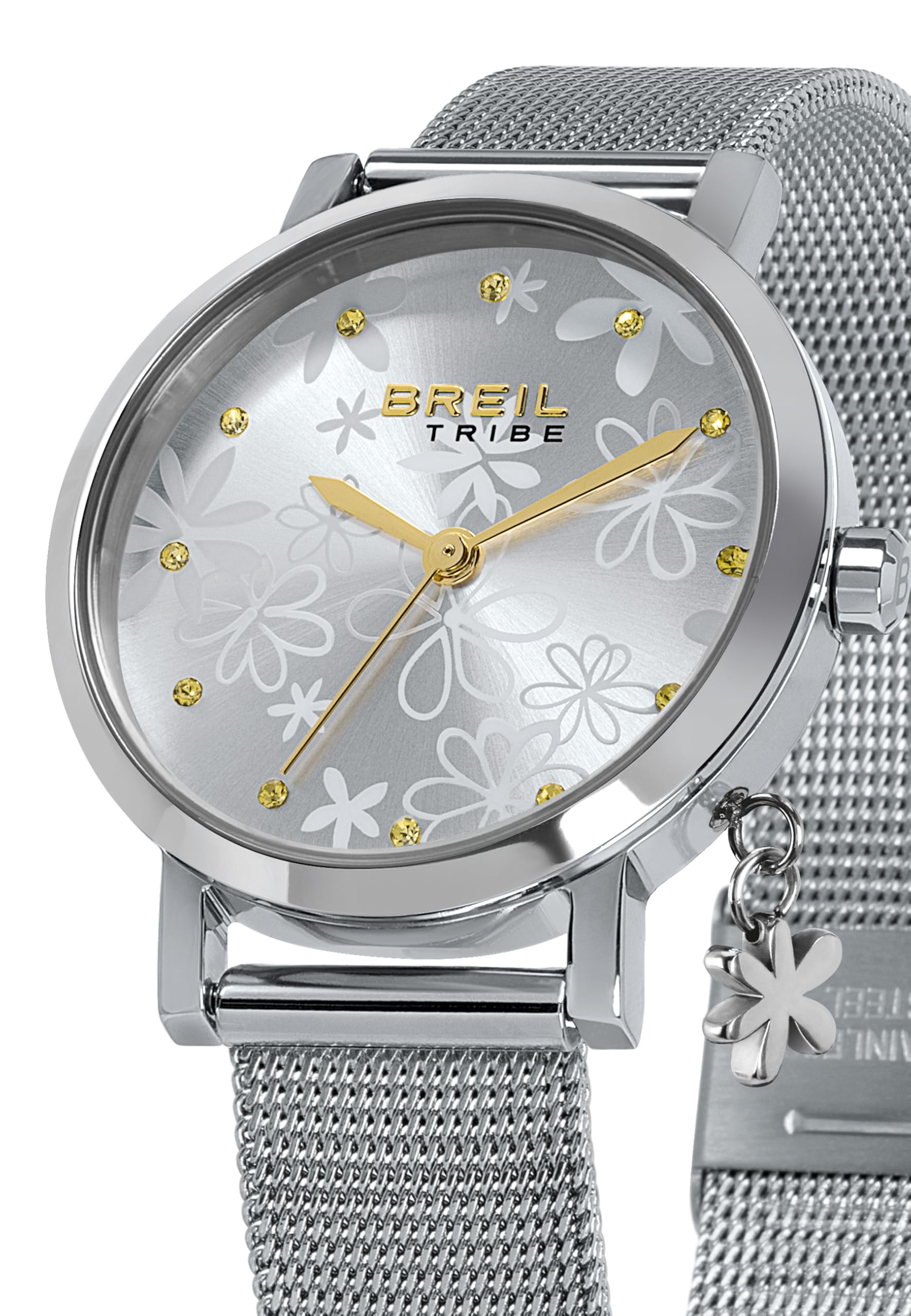 Breil, Collezione Emily, Orologio Donna Solo Tempo in Acciaio con Charm e Cristalli, Bracciale Maglia Mesh Effetto Diamantato, Cassa 30 mm, Chiusura a Scorrimento, Idea Regalo Donne