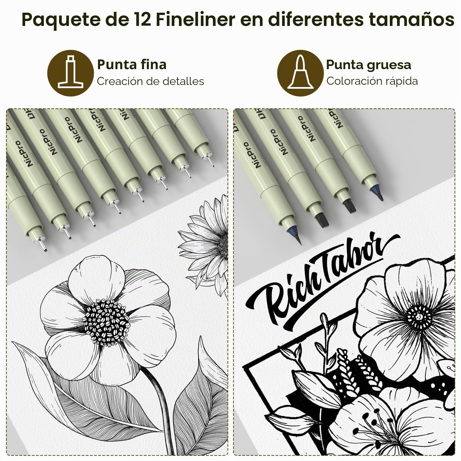 Nicpro 58 piezas portaminas mecánicos con estuche de cuero, kit de dibujo artístico con 6 portaminas de 0,5, 0,7, 0,9 y 2 mm, bolígrafo de 12 micras, cuaderno de bocetos, 30 recambios de mina