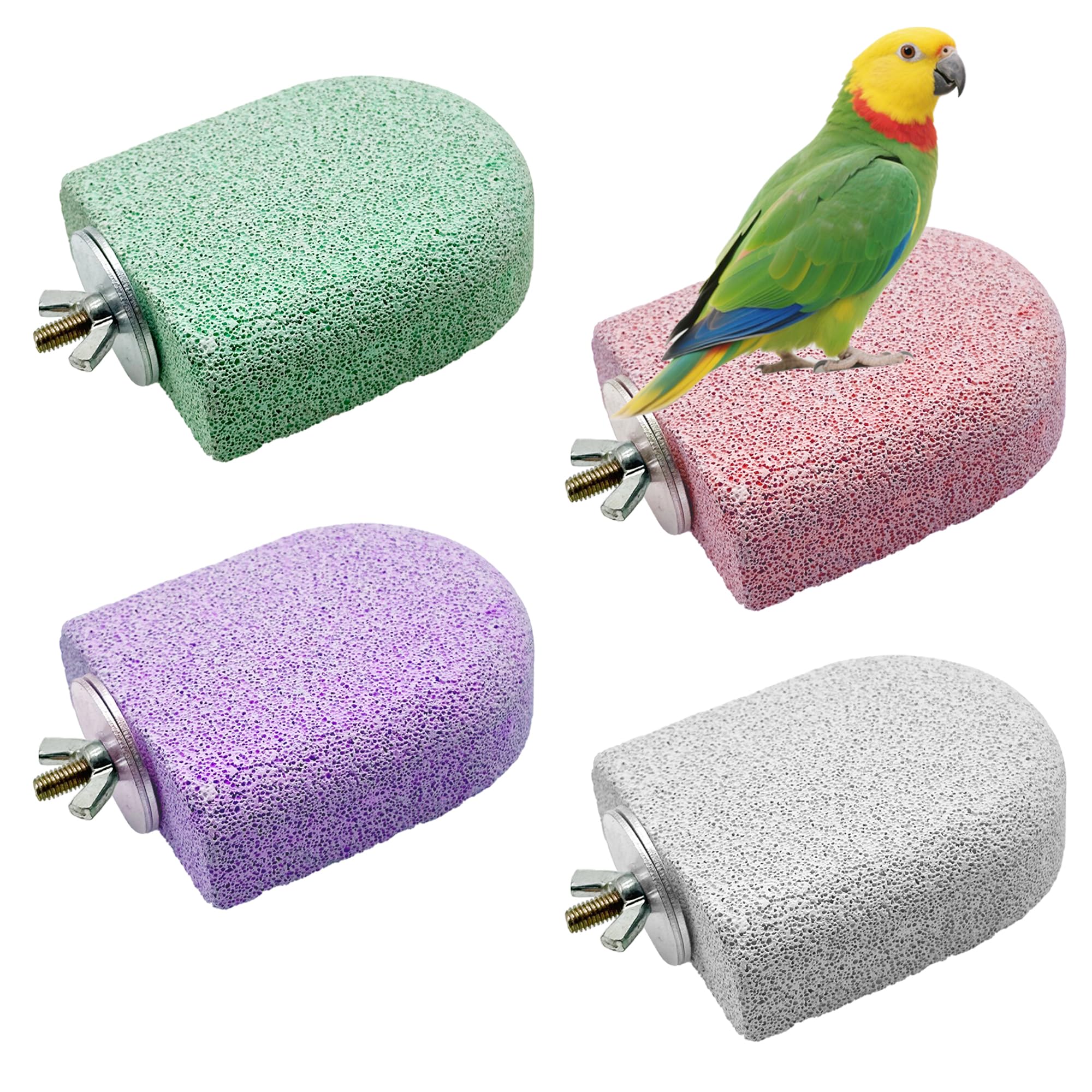 Allazone Pet Teeth Grinding Stone and Perch, Bird Perch Stands, Natural Chewing Toys for Small Medium Birds Budgies Conures Cockatiels Rats (4 Colores, Small)