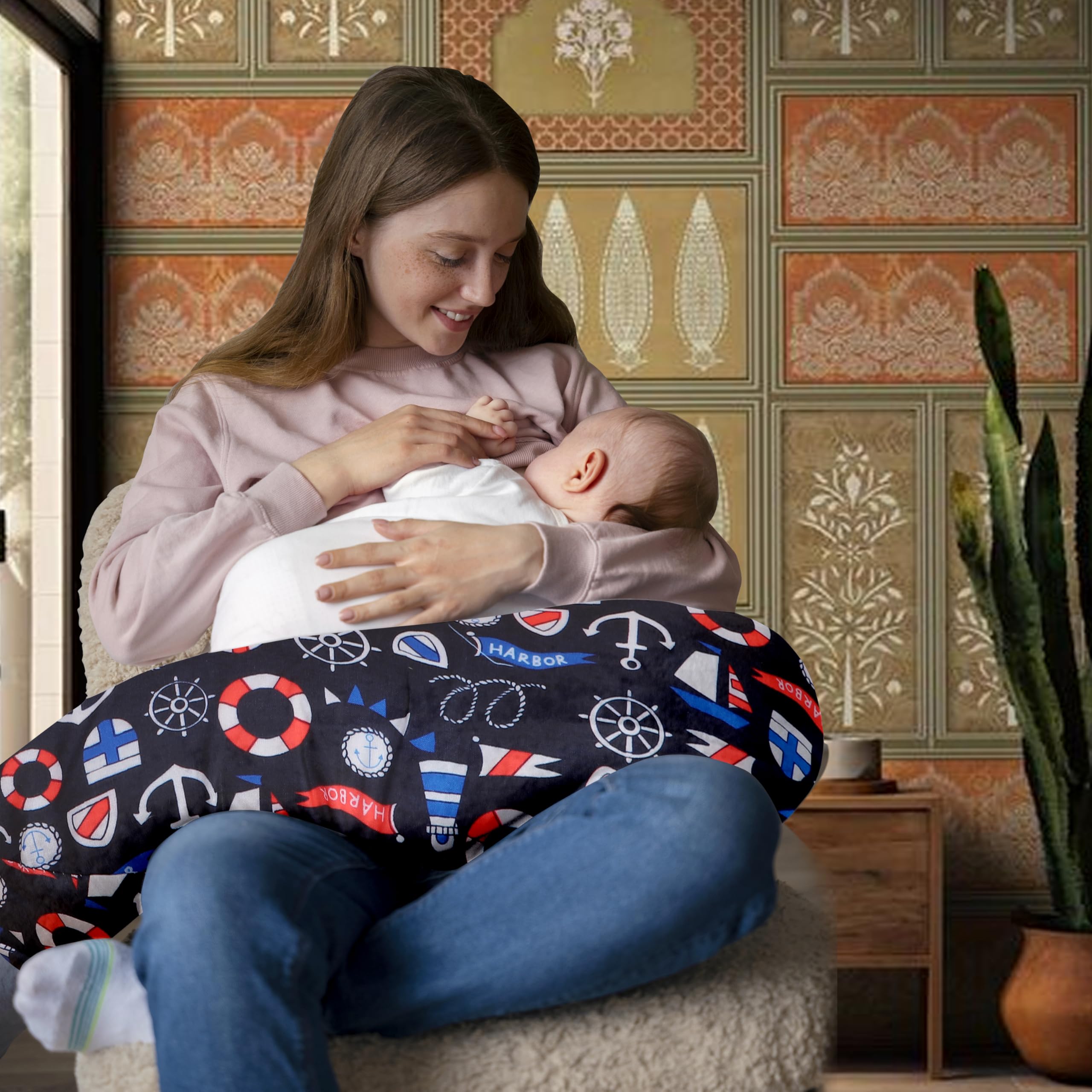 TOYSILO Original Newborn Nursing Feeding Pillow Essentials for Bottle and Breastfeeding Pillows with Removable Cover, Infant Support for Baby and Mom Cradle 0-24 Months (Boat Equipment Black)-picture-35