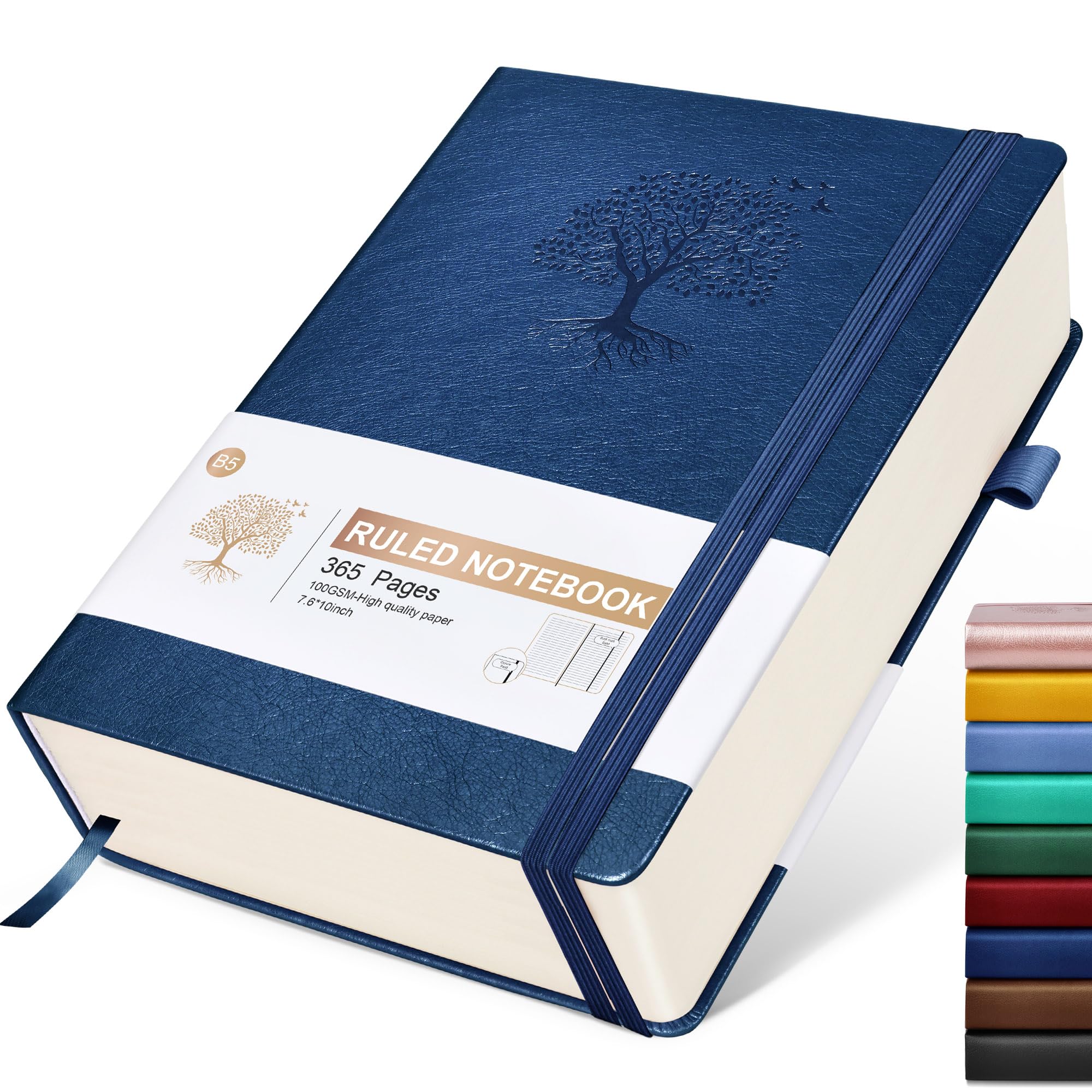 Lined Journal Notebook, 365 Pages B5 Large Journals for Writing Ruled Notebook, Hardcover Leather Journal for Women Men, Daily Notebook for Work, Note Taking, 100Gsm Thick Paper (7.6'' X 10''Darkblue)