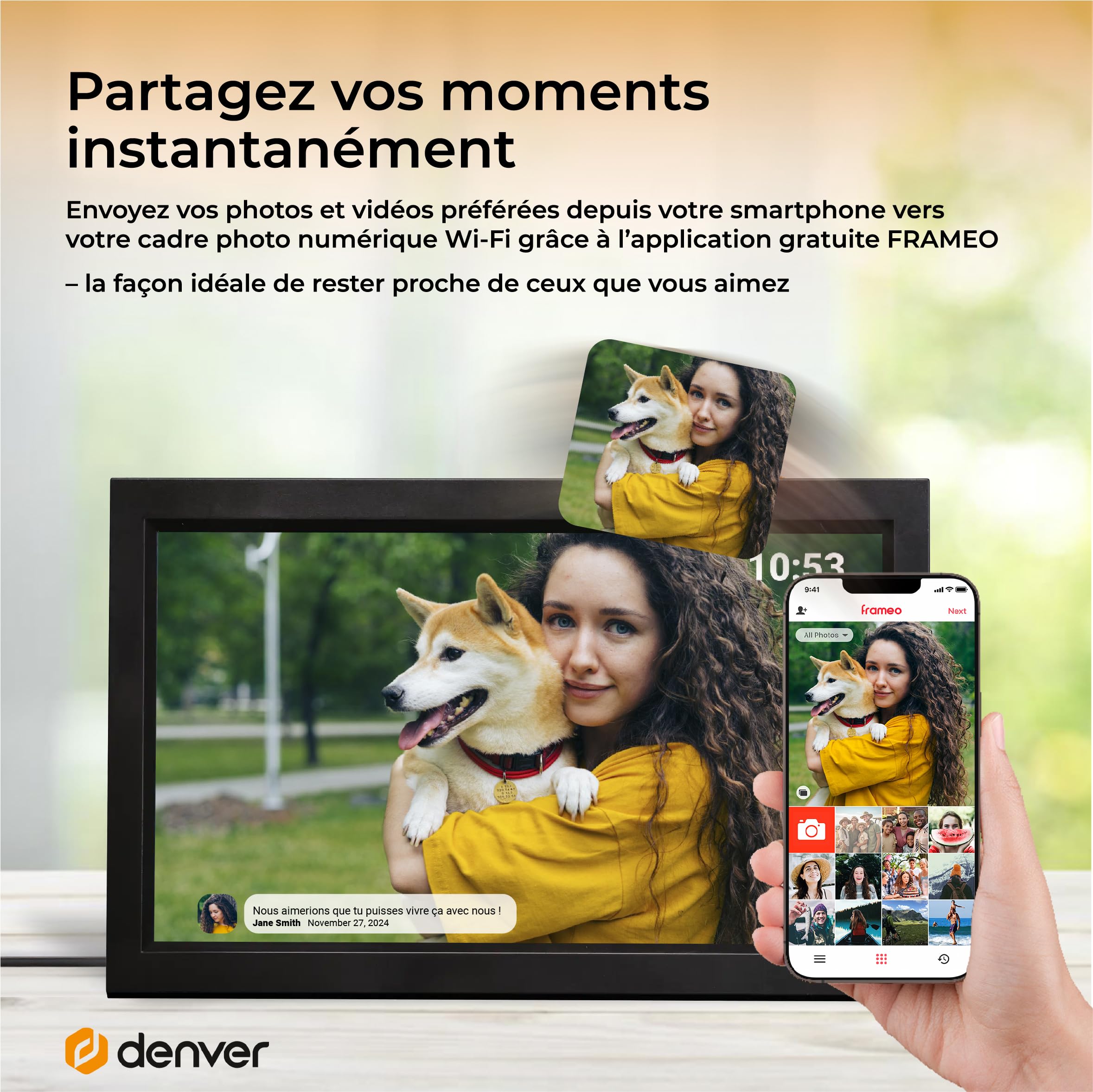 Denver PFF-1503B Cadre Photo numérique Wi-FI FRAMEO 15,6 Pouces Full HD, écran Tactile IPS 1920 x 1080, mémoire 16 Go, Finition Noire
