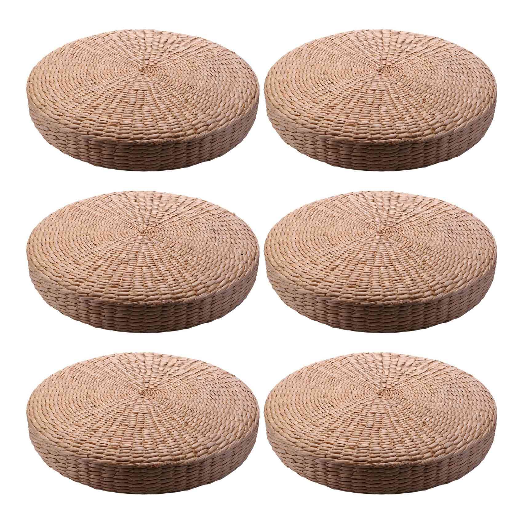 Cwmiibili 6 Pcs 40cm Cushion Round Straw Weave Handmade Pillow Floor Yoga Chair Seat Mat