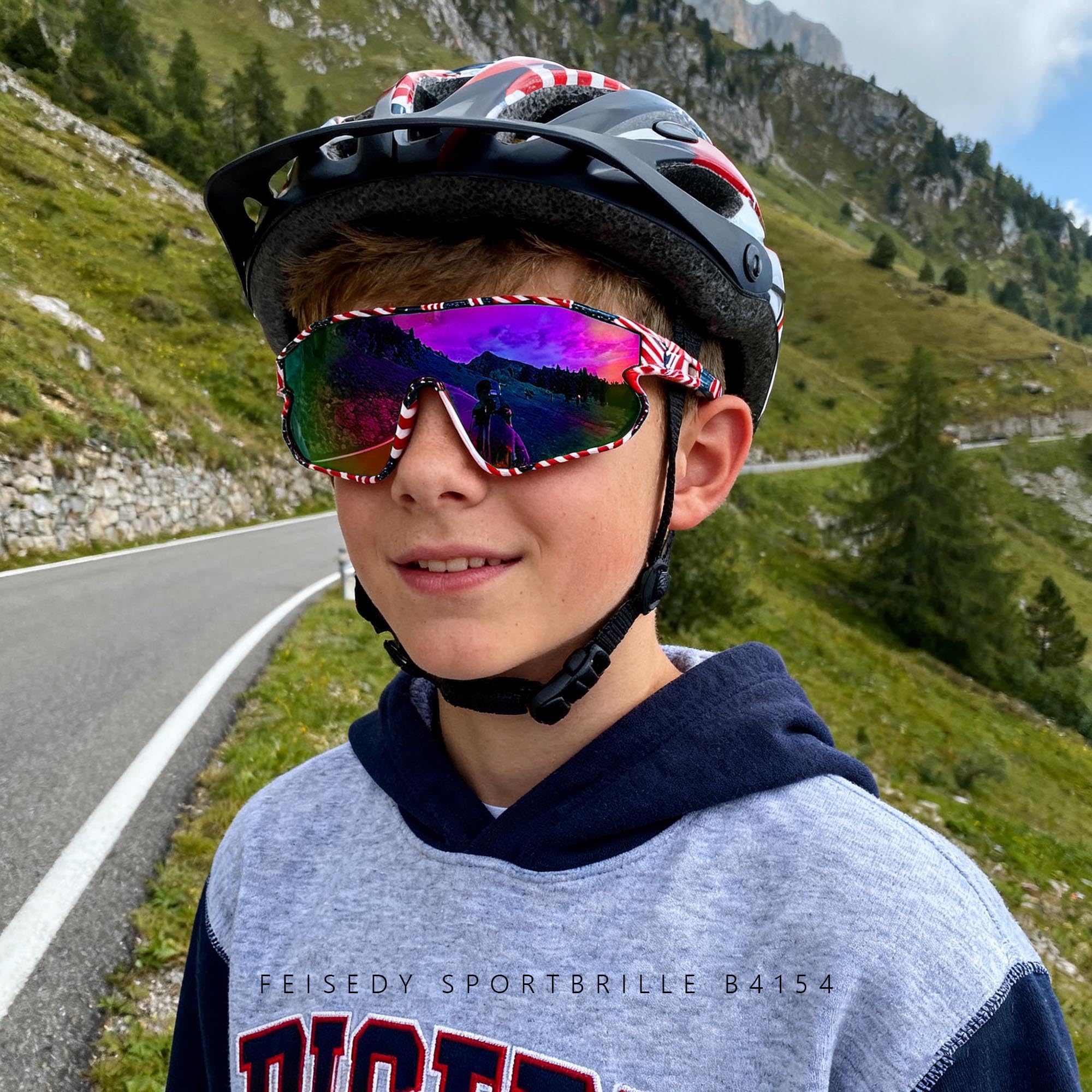 FEISEDY Occhiali Sportivi per Bambini e Adolescenti (7-16 anni), per Ciclismo e Baseball, da Sole, con Protezione UV400, per Ragazzi e Ragazze B4154