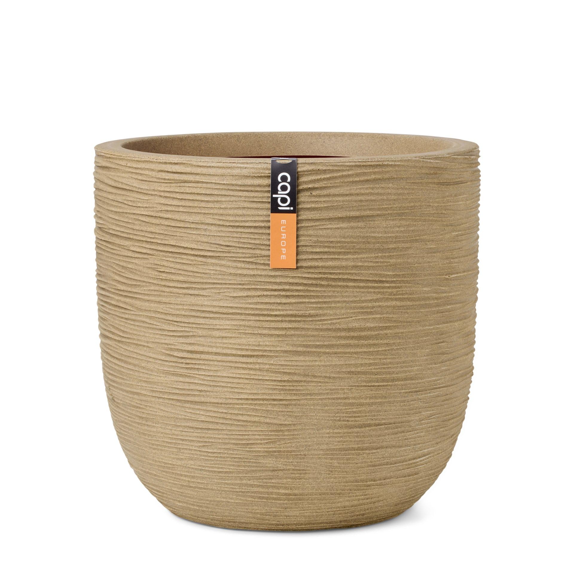 CAPI EUROPE - Planter ball Rib NL - 55x53 - Beige - Opening Ø46 - Pot for indoor and outdoor use - Shatterproof - 100% recyclable - KBER935