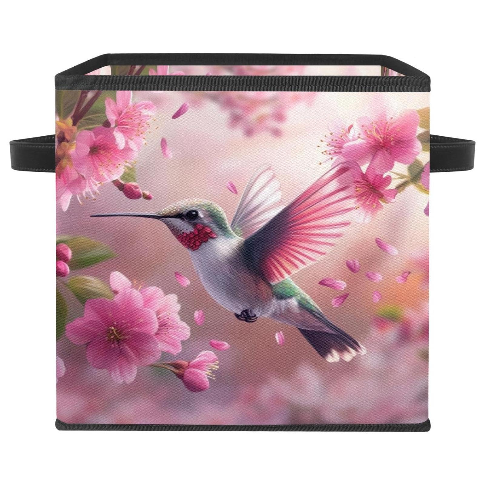 Panier de rangement colibri fleurs roses cube tissu Oxford chic
