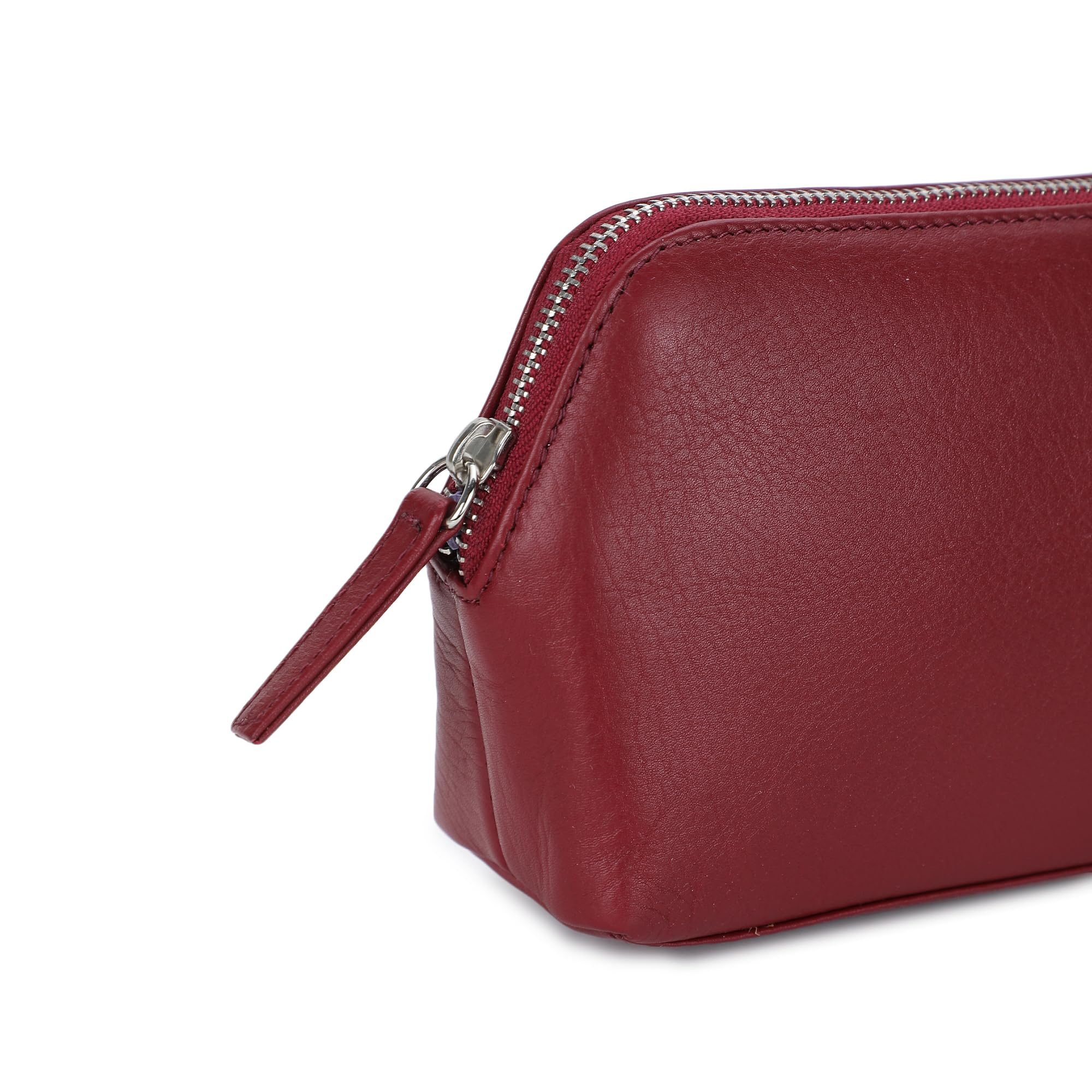 Women's Leather Cosmetic Bag - Medium Travel Makeup Pouch - Make-Up Case (Maroon) - Image 4
