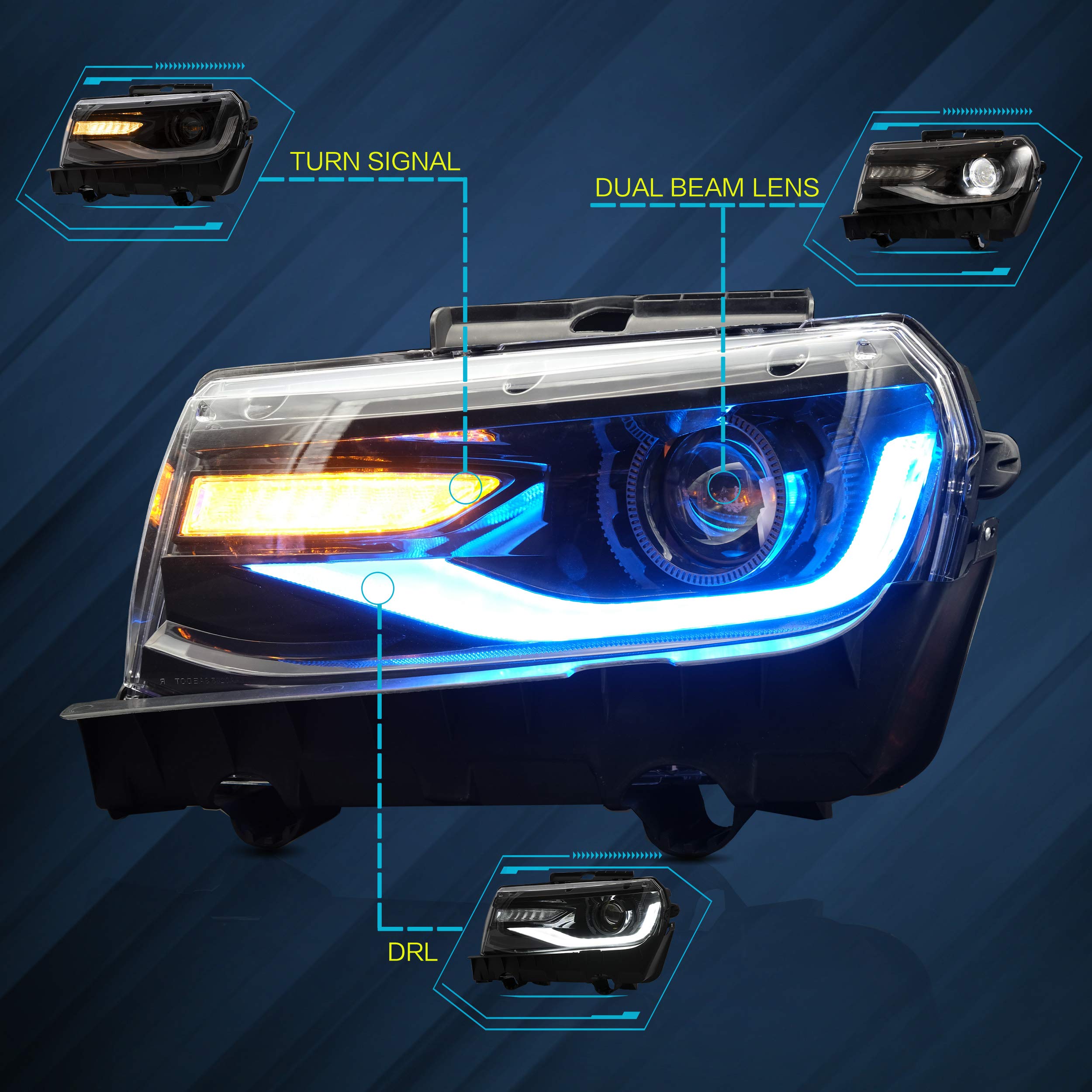 Amazon | VLAND RGB ヘッドライト シボレー カマロ 5th Gen 2014