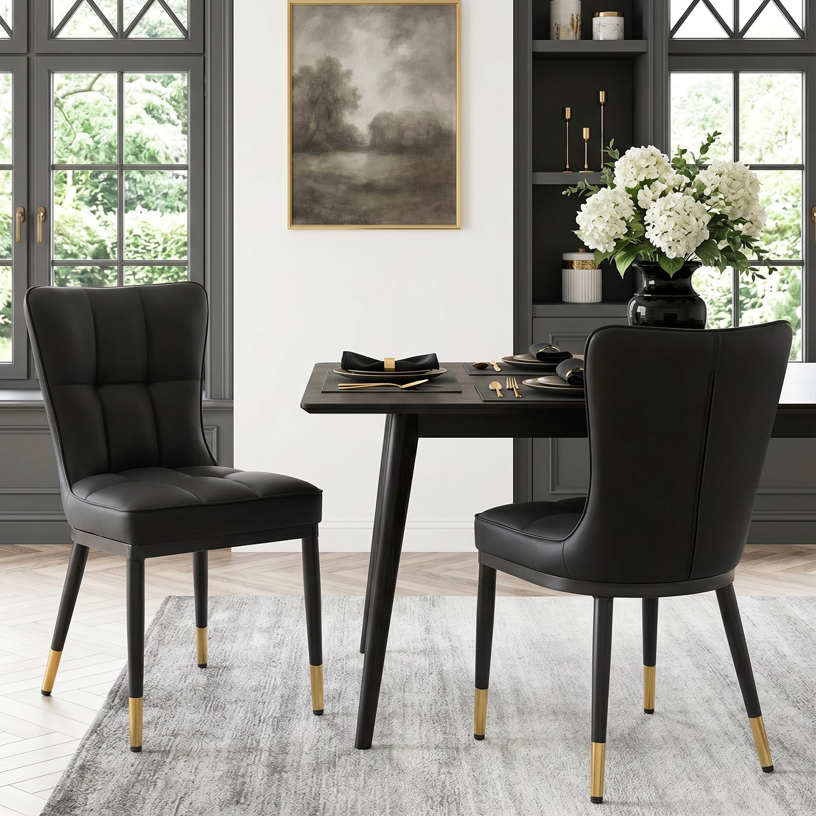 Bekrvio Capacità di carico 200 kg sedie cucina set da 4, pelle artificiale sedie sala da pranzo(8cm cuscino),Sedia da pranzo con gambe in metallo integrate e schienale alto 44,4cm