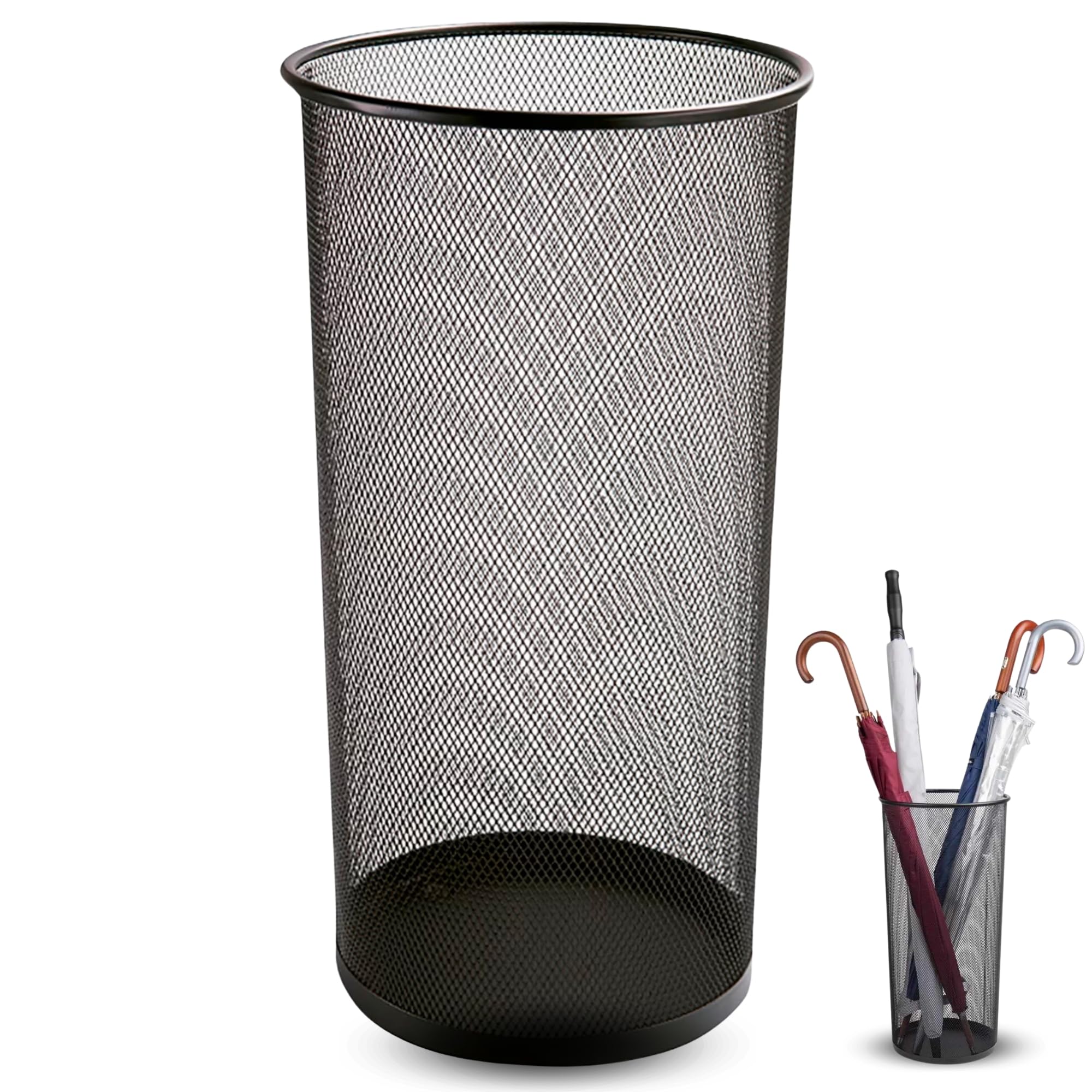 TECHZOCO Paragüeros de Malla Metálica, Soporte para Paraguas de Malla metálica, Porta Paraguas, Recipiente para Paraguas, Paragüero metálico de Malla, Altura 50 cm y diámetro 25 cm, Negro