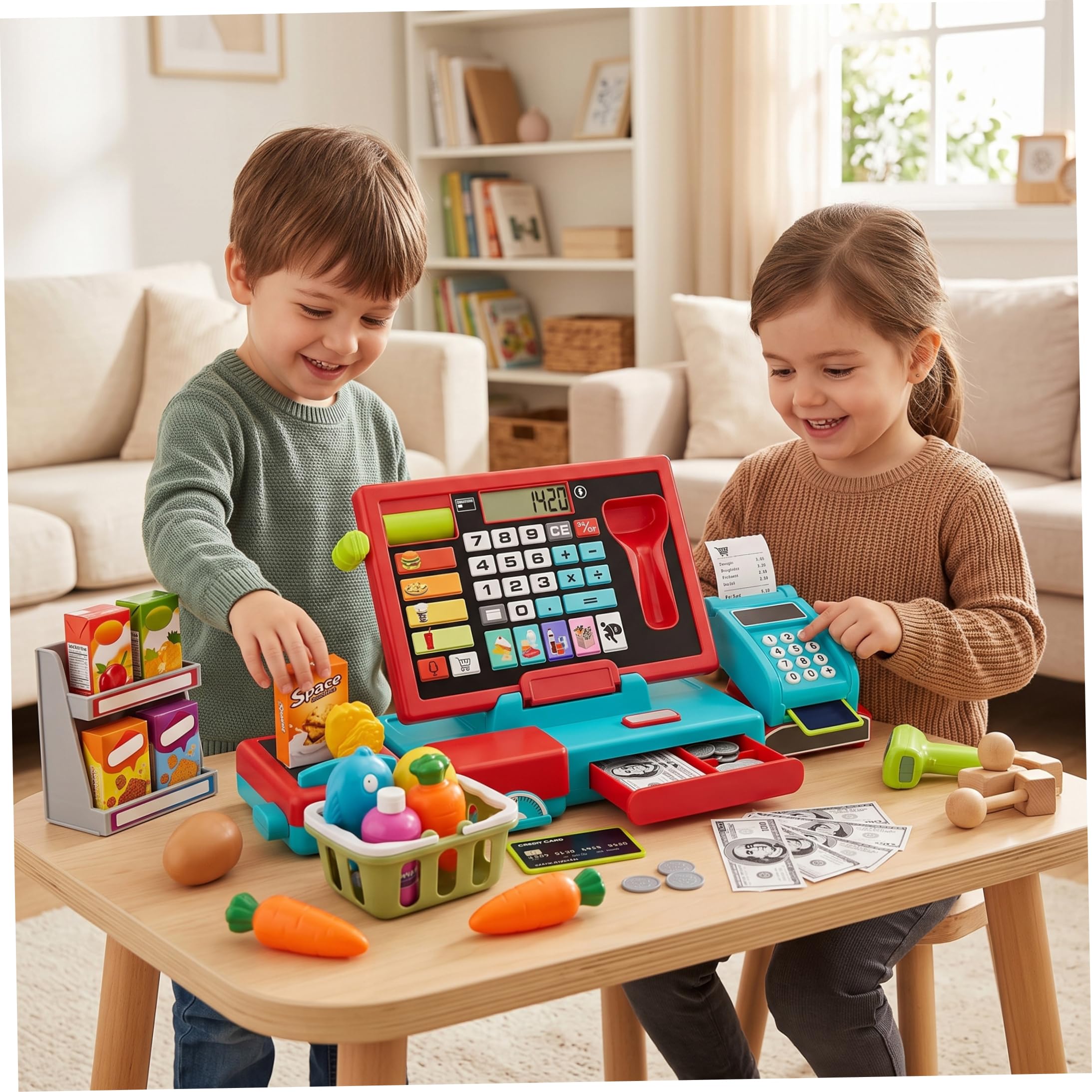 Registratore di cassa per bambini con scanner Calcolatrice reale Negozio Giocattolo per bambini Blu