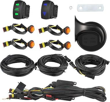 UTV Turn Signal Kit with 110DB Horn, Plug and Play Blinker Turn Signal Assemblies with Reverse Hazard Light Rocker Switch, Universal Street Legal Kit Compatible with Polaris/Can-Am/Kawasaki/CFMOTO