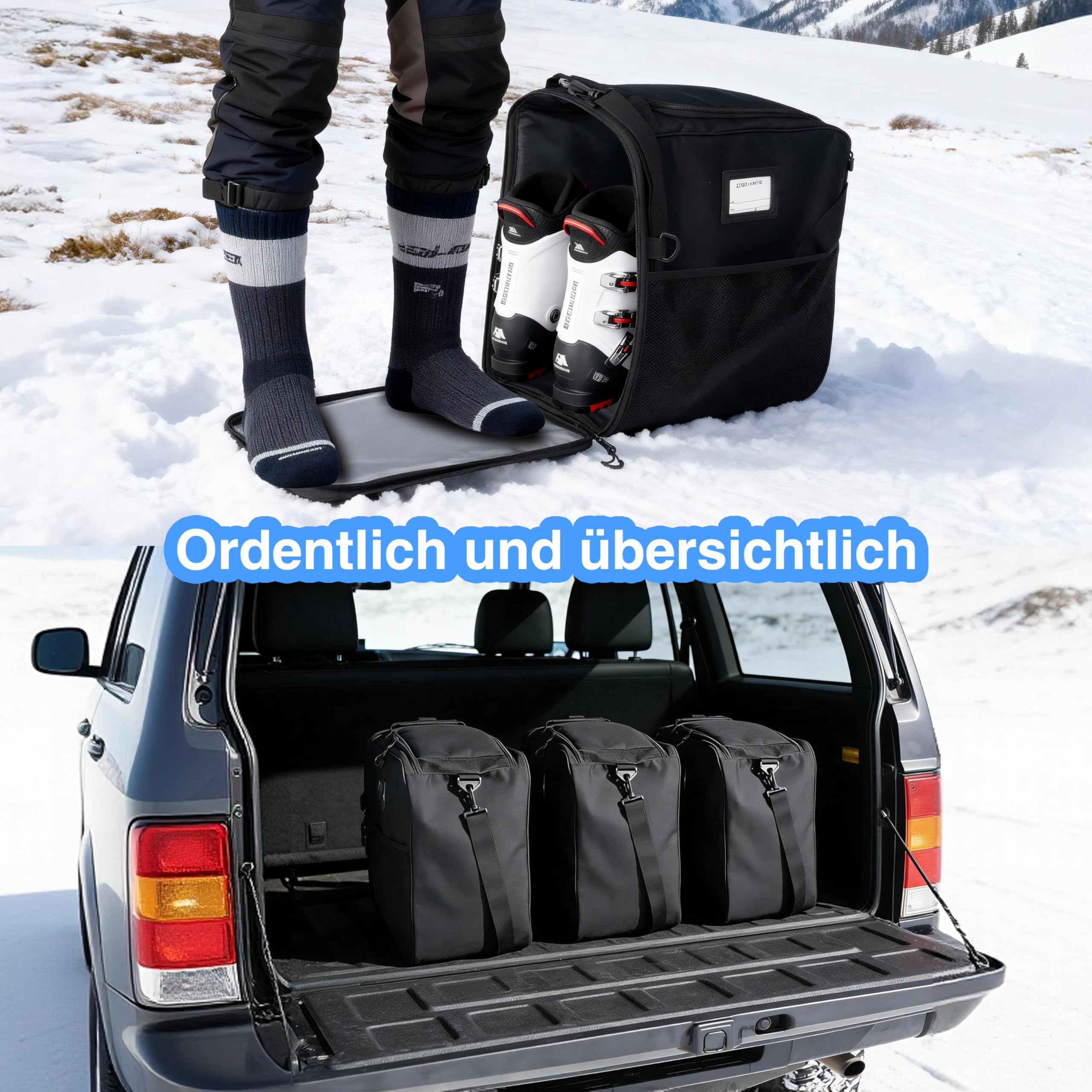 Zedelmaier Praktische Skischuhtasche für den Skisport wasserdichte Schuhtasche für Wintersport Robuste Schuhtasche für Skischuhe bis Größe 45 Tasche geeignet für Skihandschuhe,Skihelm