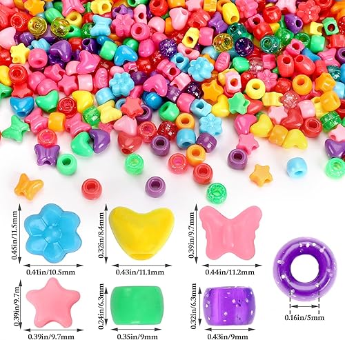 Miniatura 2 de UPINS 1200 cuentas de plástico para poni, agujero grande, corazón, flor, estrella, mariposa, cuentas para hacer joyas, pulseras de amistad,