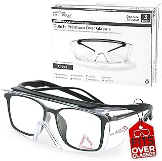 SAFE HANDLER Duarte Premium Over Glasses 3 PAIRS | ANSI Z87.1, Impact Resistant Polycarbonate Lens, UV400, Anti-Fog & Anti-Scratch, Box of 3