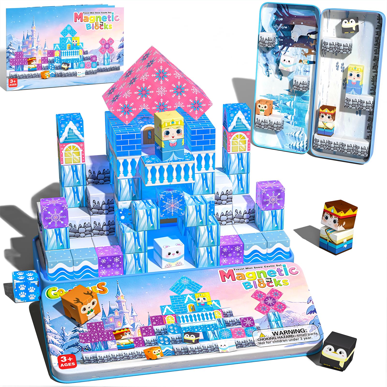 Goodtiles Magnetische Bausteine, Magnetbausteine, Reisespielzeug ab 3 Jahre | Magnetic Blocks, Magnet Bausteine, Geschenk Magnetspiel Spielzeug ab 3 4 5 6 7 Mädchen, Beschäftigung für Kinder im Flugzeug