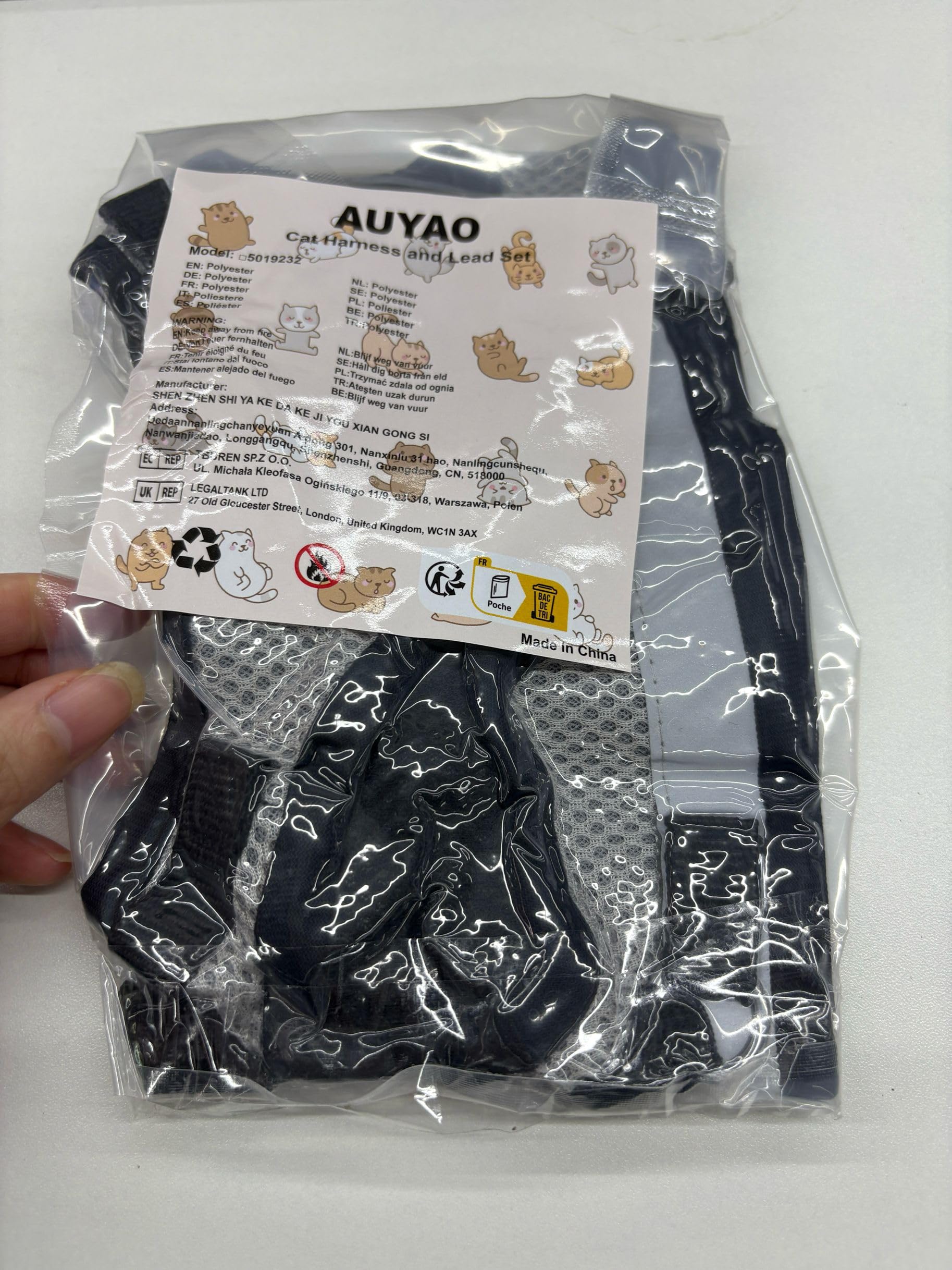 AUYAO Pettorina per Gatti– Set Antifuga Regolabile e Traspirante per Gatti Piccoli/Medi, Design Riflettente per Passeggiate Notturne, Comfortevole e Sicuro (Grigio-Nero, S)