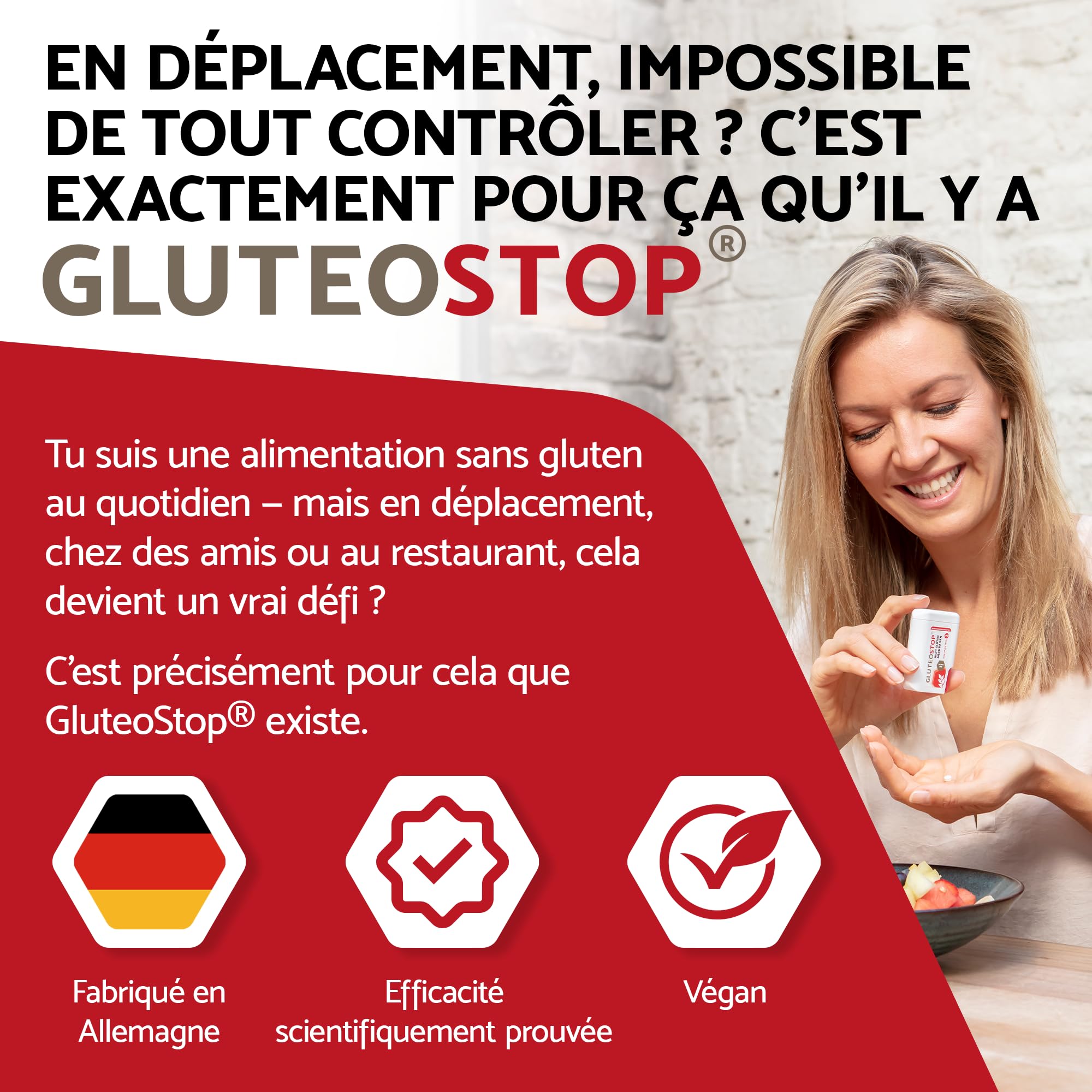 GluteoStop comprimés gluten enzyme 90 mini-comprimés aide décomposer sensibilité intolérance