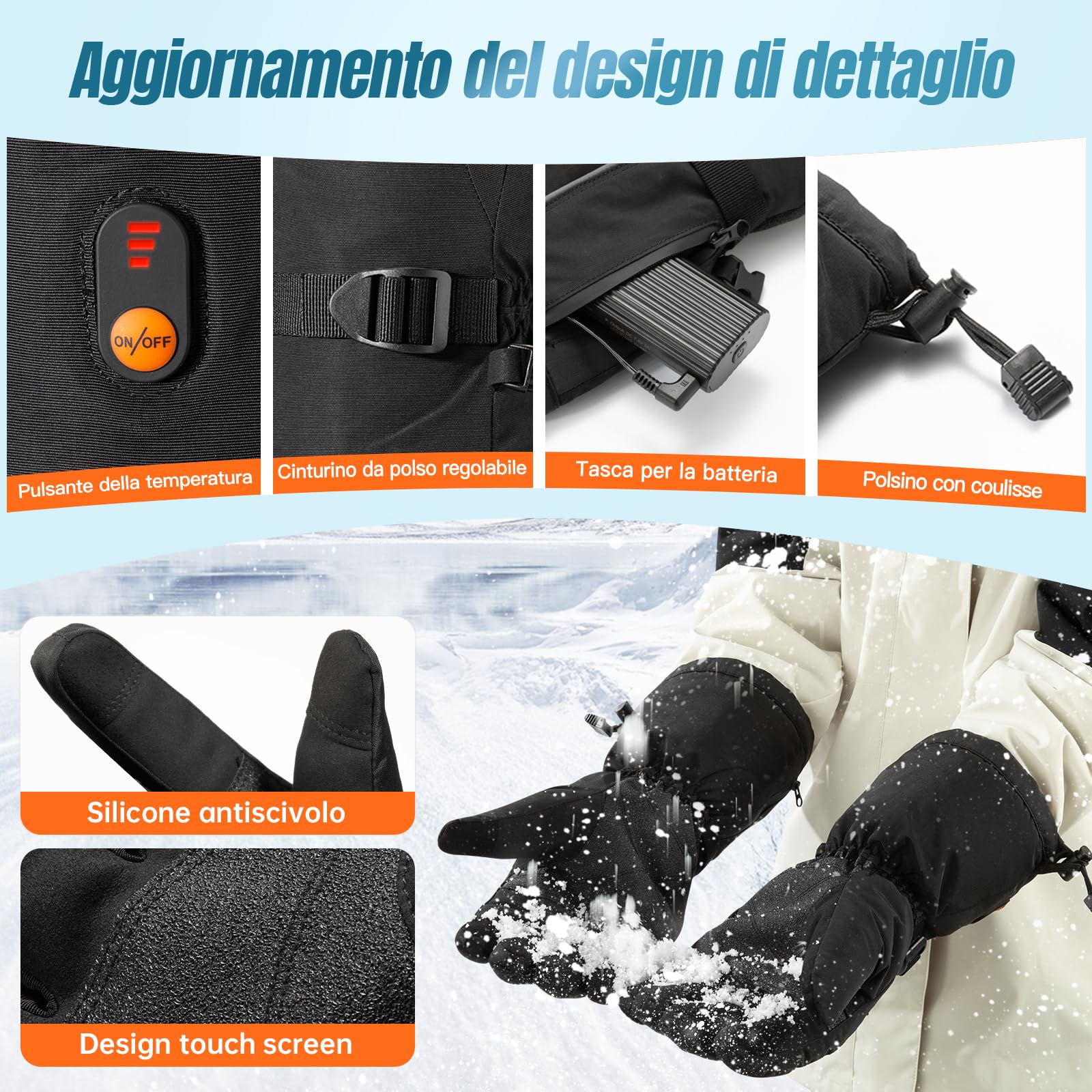 Guanti Riscaldabili Donna Uomo, guanti Riscaldati da 7,4 V con Touchscreen, Impermeabile e Antiscivolo Aggiornato guanti Moto Invernali per Lavori All'aperto, Escursionismo, Caccia, Sci, Raynaud