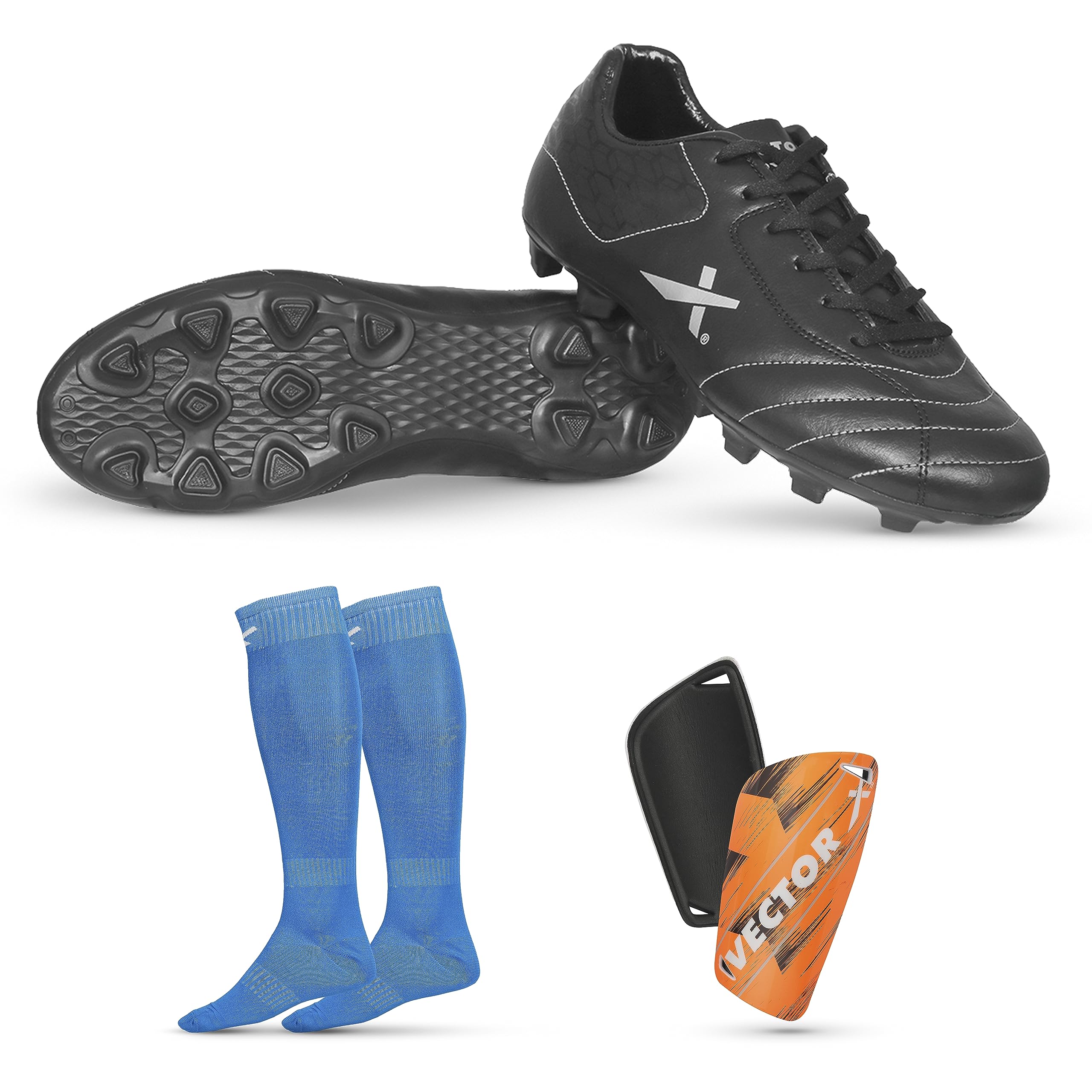 Combo of Dynamic 2.0 Shoe, Pair of Shin Guard & Pair of Stockings Football Kit Green (Dynamic Combo