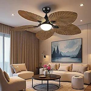 DWVO 52" Indoor Ceiling Fan with Light Kit & Remote - Tropical Palm Leaf Blades, Reversible Quiet DC Motor, 6-Speed Settings for Bedroom, Living Room, Dining Room