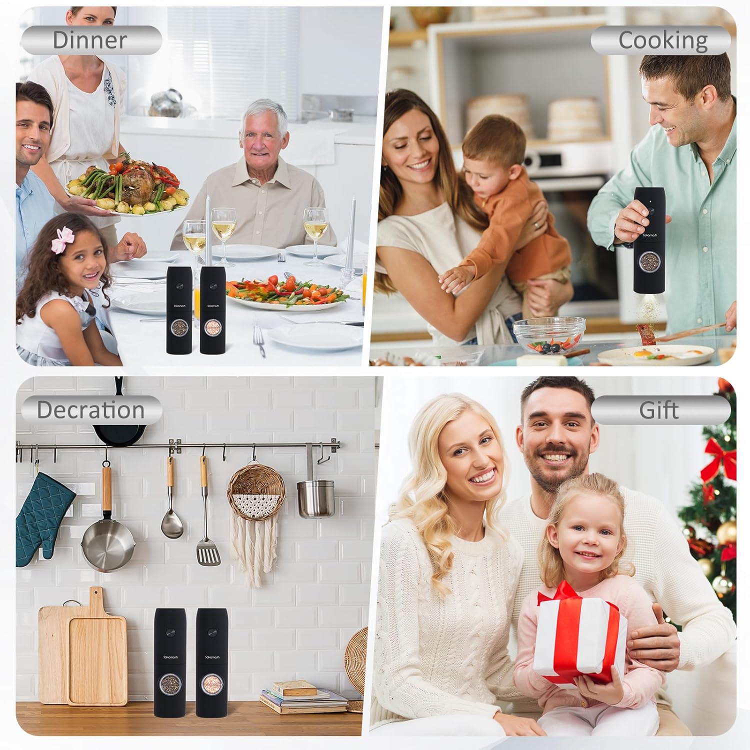 Electric Salt and Pepper Grinder Set, Rechargeable, 6 Adjustable Coarseness with LED Light, Electric Salt and Pepper Shakers Refillable(2 Packs, Black) - Image 7