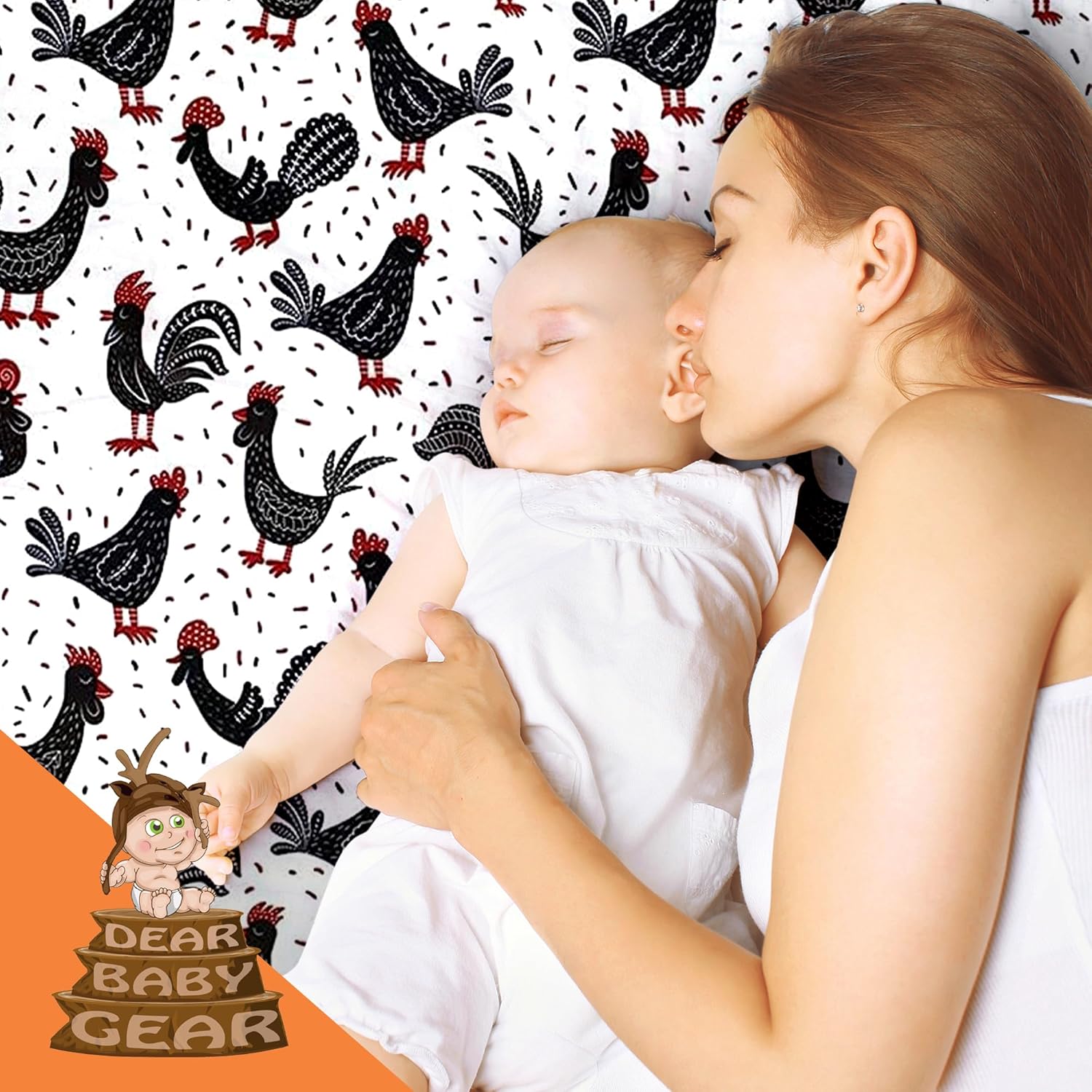 Dear Baby Gear Farm Deluxe Baby Blanket - Reversible, Milestone & Newborn Gifts for Girls and Boys - Black and Red Chickens, Gray Dot, 40 x 30 Inches