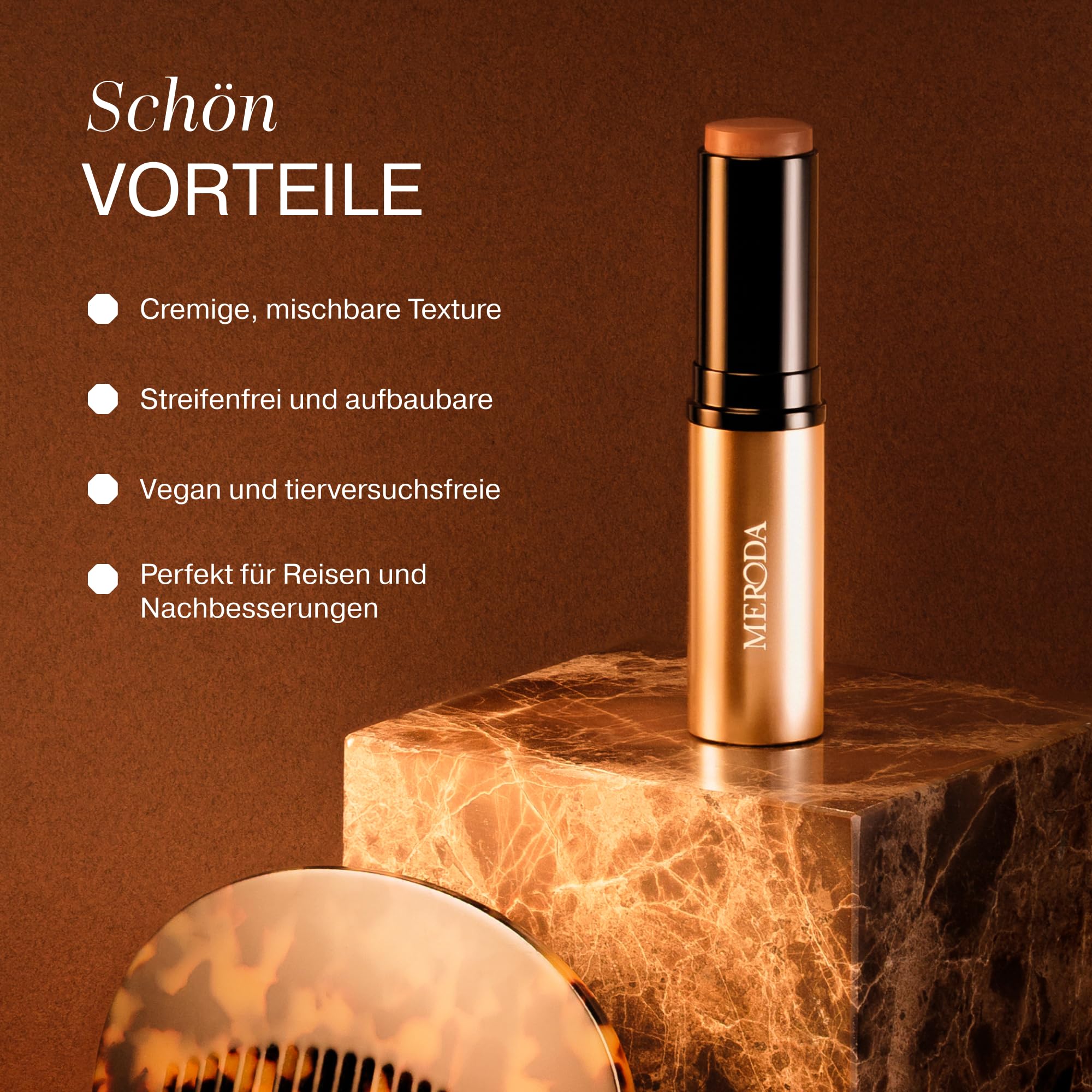 MERODA® Soft Tan Bronzer Stick [CREMIGE TEXTUR] - Bronzerstift Streifenfrei & Leicht zu Verblenden - Make Up Bronzingstick mit 24 Stunden Halt & Feuchtigkeit - Für Natürlichen Glow & Bräunungseffekt