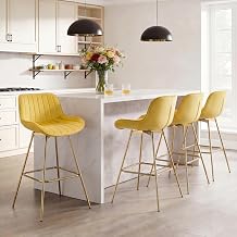 Zouron Swivel Counter Height Chairs, Velvet Upholstered Bar Stools with Gold Plated Legs for Kitchen Island Dining Room, Set of 4, Yellow