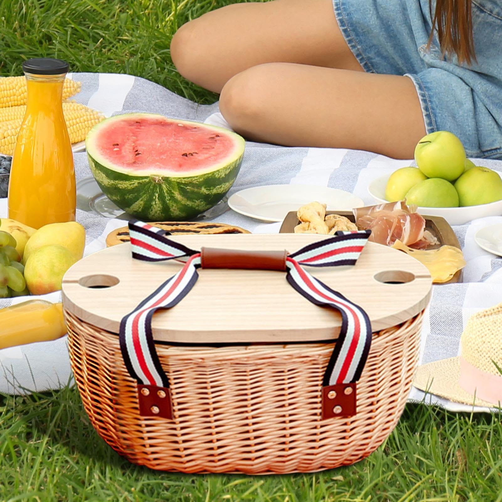 Cestino da Picnic in Borsa Frigo Intrecciata Portatile Isolata | Scatola Da Campeggio Per Viaggi All'aperto Spiaggia Picnic Famiglie Coppie Giornate Calde Festa